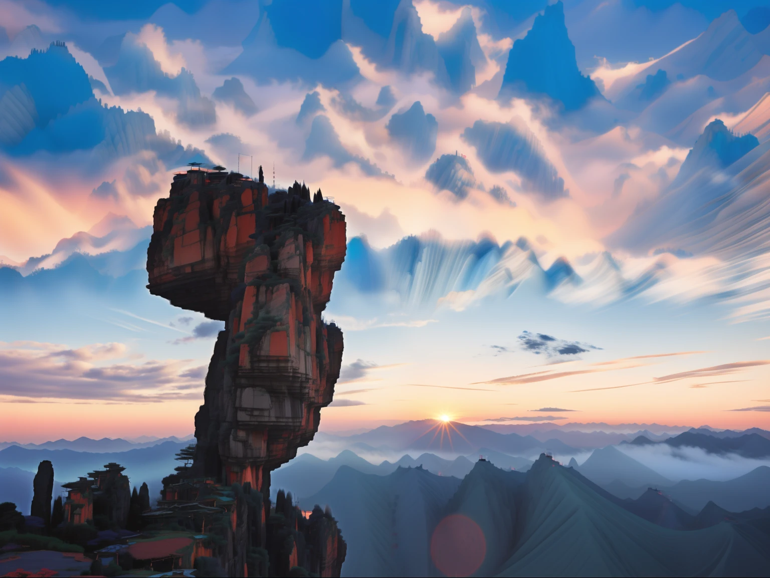 Rocks on Mount Fanjing,The background is sunset, Far view,,Ink wind