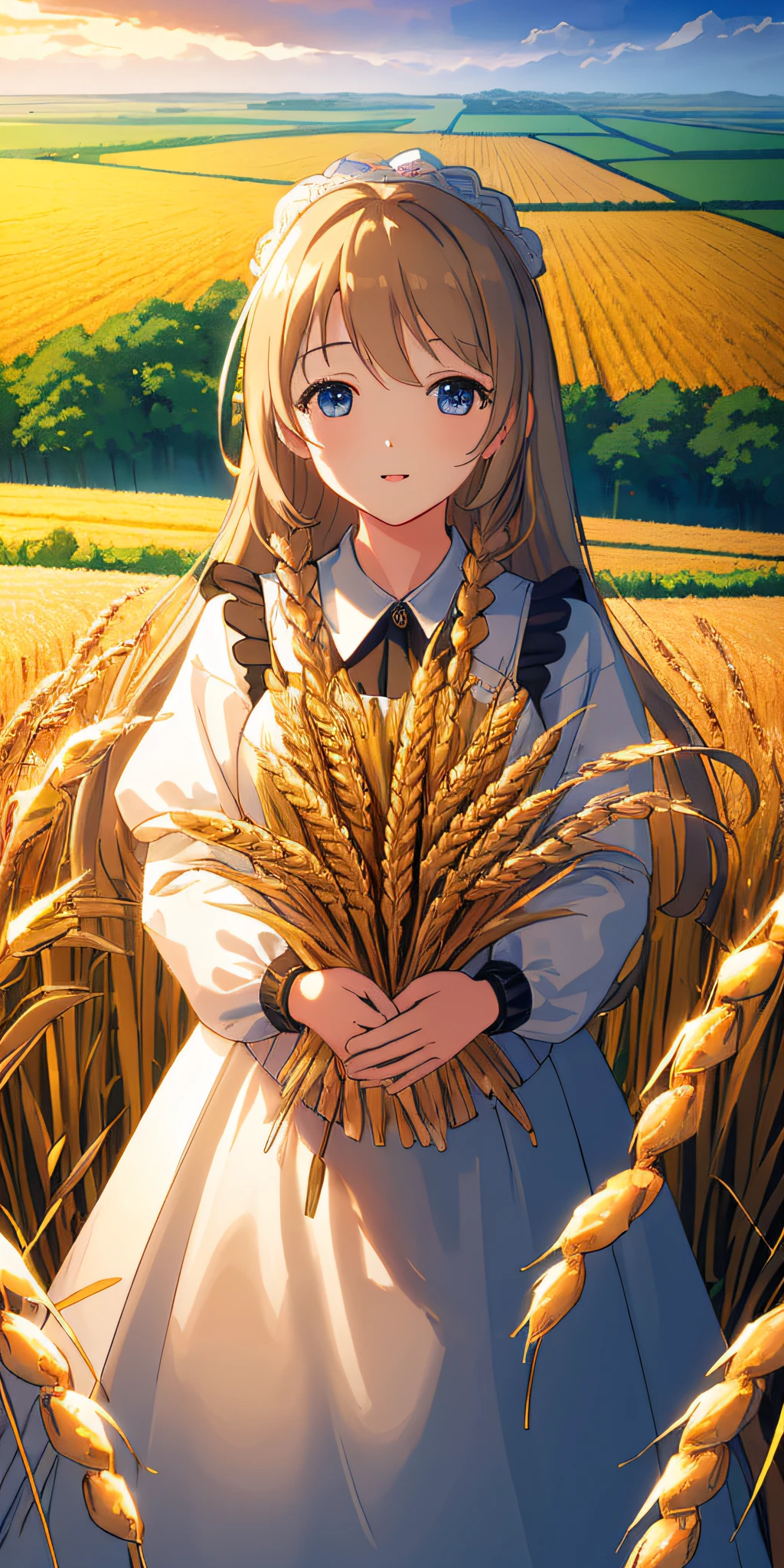 Masterpiece, best quality, (very detailed CG unified 8k wallpaper) (best quality), (best illustration), (best shade) nature harvest wheat, super meticulous , people working in the fields --v6