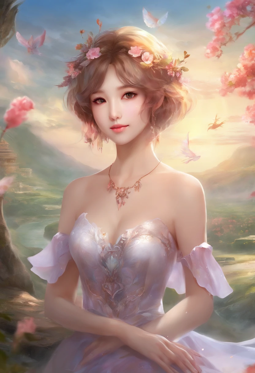 hydrangeas, park, Lake, Small hills, Pebble path,anime big breast, Masterpiece, Best quality, Anatomically correct, High details, 8K, the wallpaper