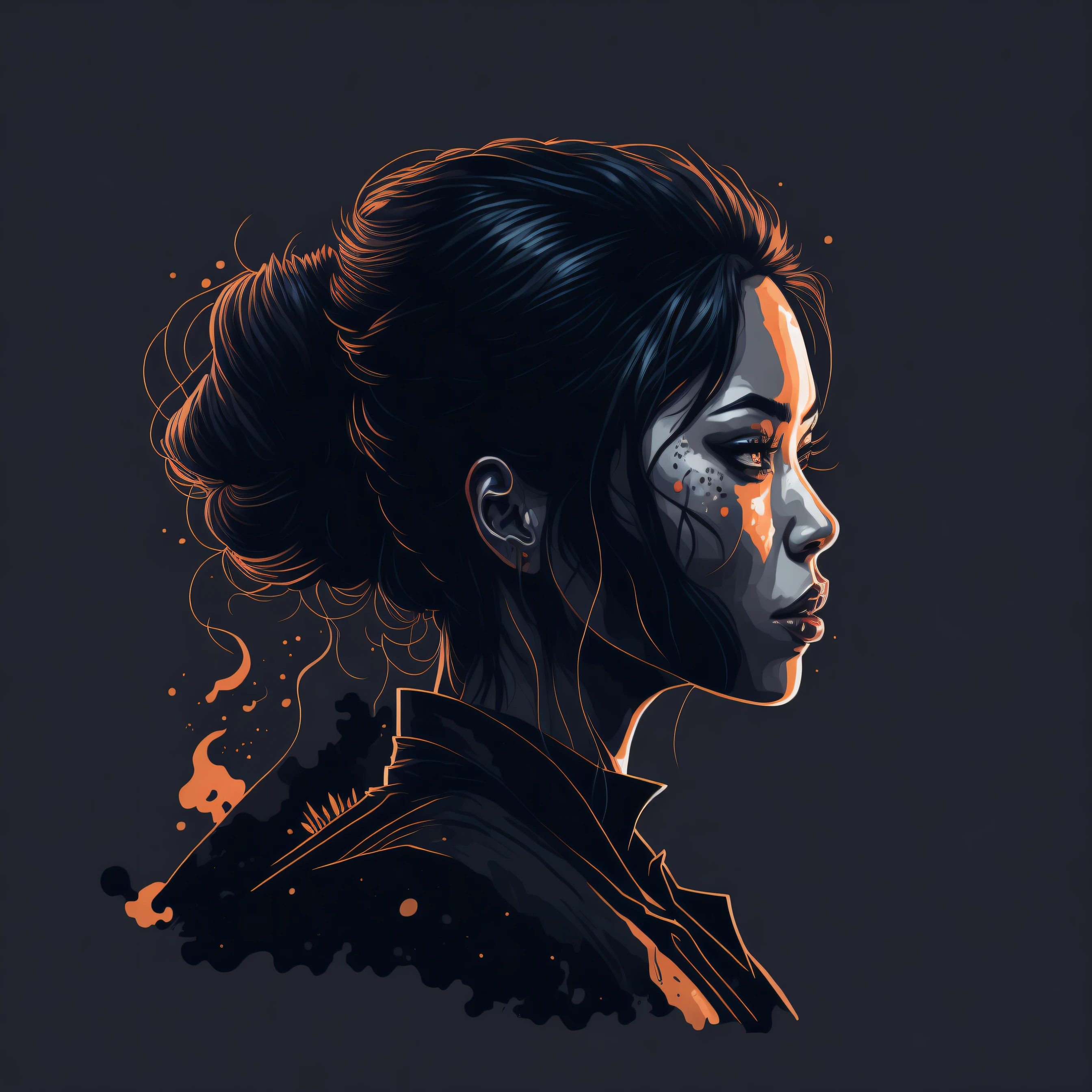 sticker, vector-art beautiful character design, double exposure shot, front profile female asiatic slim fighter, beautiful hair and confident, insanely detailed and intricate, elegant, watercolor, cinematic, portrait, raphaelite, headroom, pierre-auguste renoir, luminous design, amoled black backgrund,