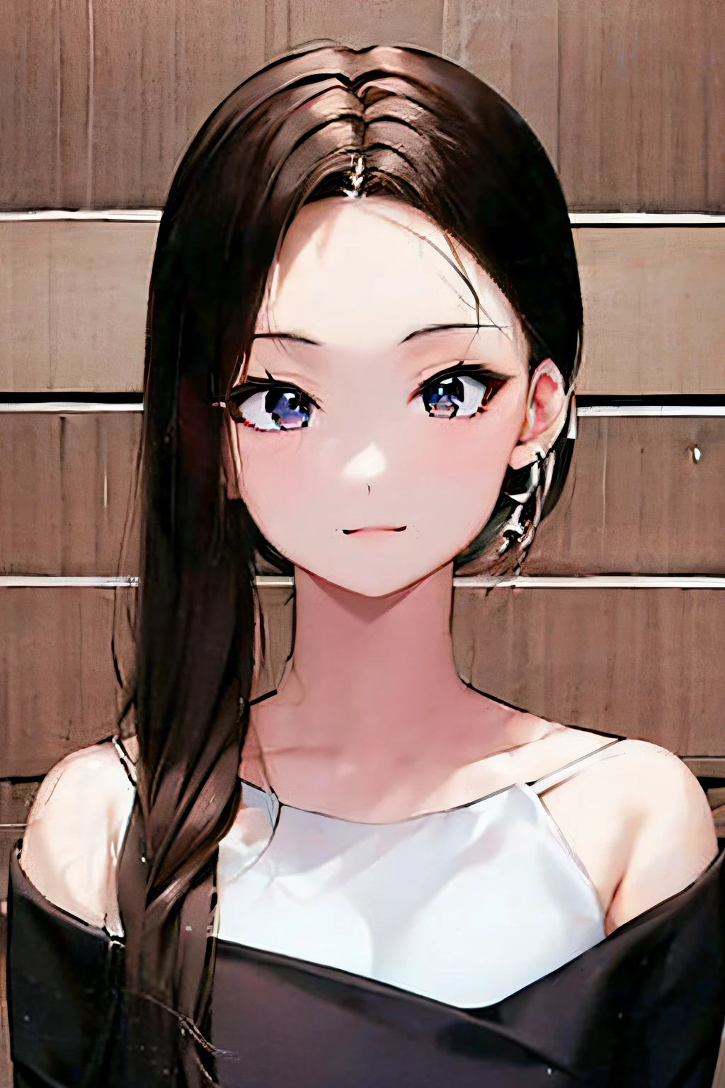 The best quality illustrations、One girl in anime、Itsi Yezi、Looking here、Wearing an off-shoulder blouse、Black eye