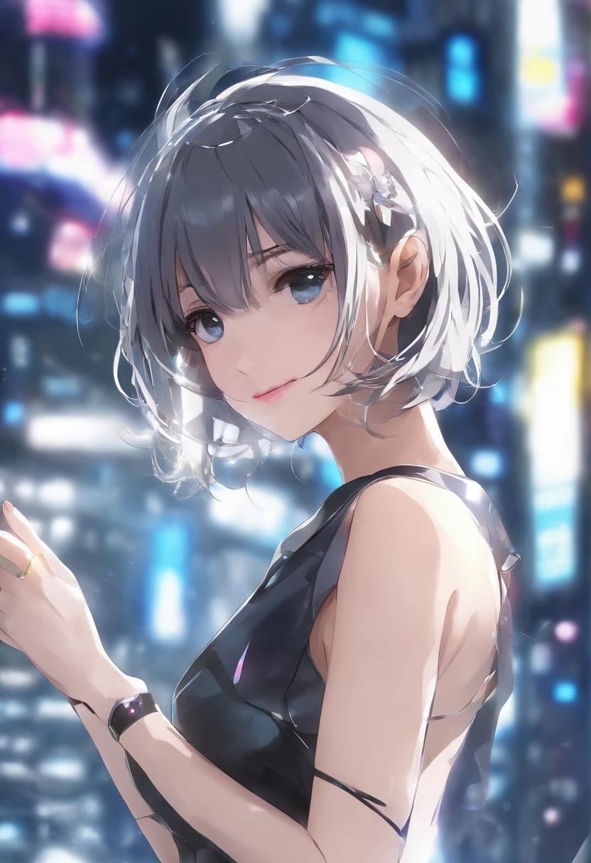 ((top-quality, in 8K,Raw photo)), (Realistic, Photorealsitic: 1.37), (Face Focus: 1.1), cute Japanese girls, short-hair, Hair fluttering in the wind, femele、Japan idol system、(Sleeveless: 1.1)、Skirt, C cup breasts,