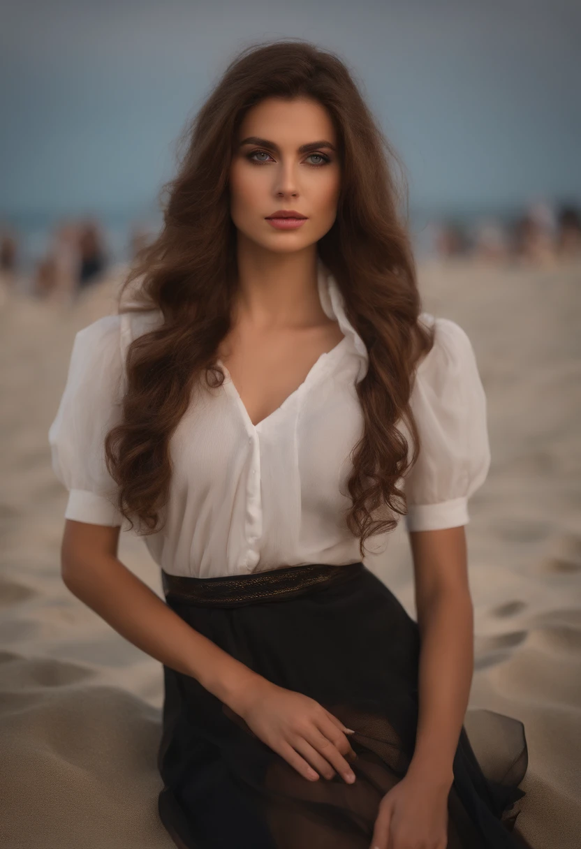 Kilometer net, (Sharp focus:1.2), Photo, Attractive young woman, (Beautiful face:1.1), Detailed eyes, lusciouslips, (cat eye makeup:0.85), (largeeyes:1.0), (Toned body:1.2), (Hair from the 1980s:1.2), Wearing (Costumes from the 1980s:1.2) on a (beach:1.2). (Moody lighting:1.2), Depth of field, Bokeh, 4K, hdr. By (James S. Christensen:1.2|JeremyLipking:1.1).
