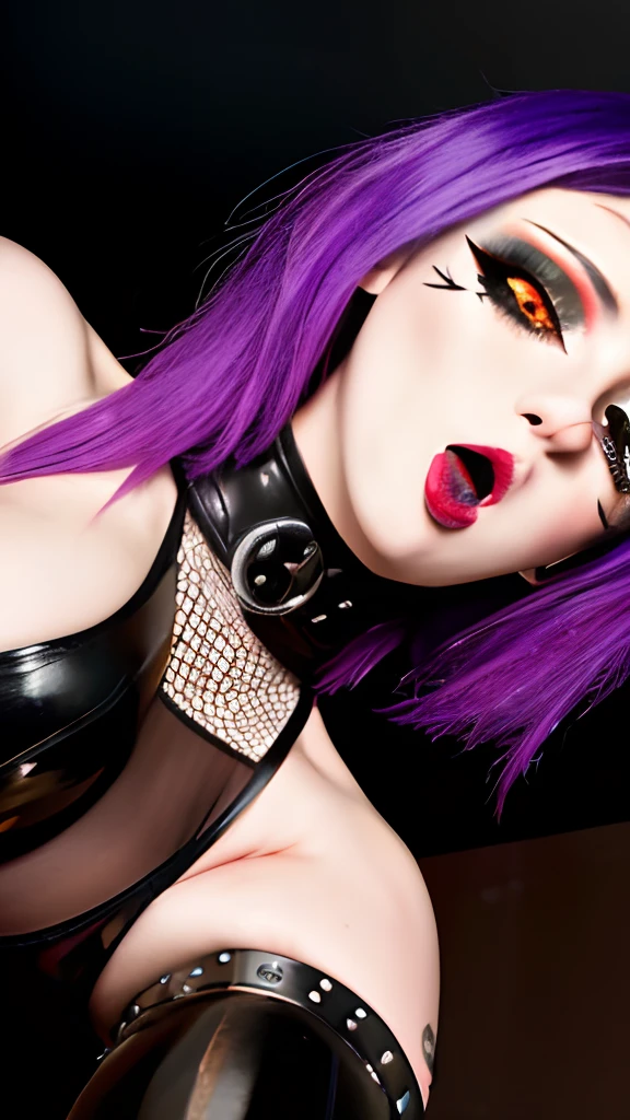 best quality, 4k, highres, ultra-detailed, emo, goth girl, sexy latex clothing, pov, cowgirl position, grabbing breasts, detailed eyes, detailed lips, long eyelashes, vibrant colors, edgy lighting, naughty expression