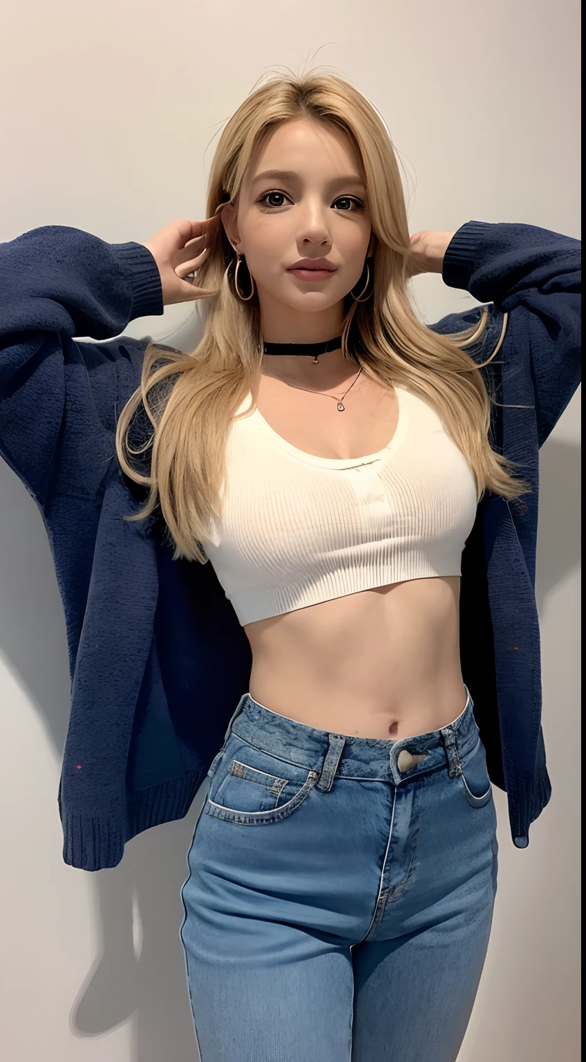 ((Mejor calidad, 8k, Obra maestra: 1.3)), 1 Britney Spears, Mujer bonita con abdominales esbeltos: 1.3, (Pelo medio corto, Pechos enormes: 1.2), cardigan: 1.1, Cara ultra detallada, Ojos detallados, 二重まぶた