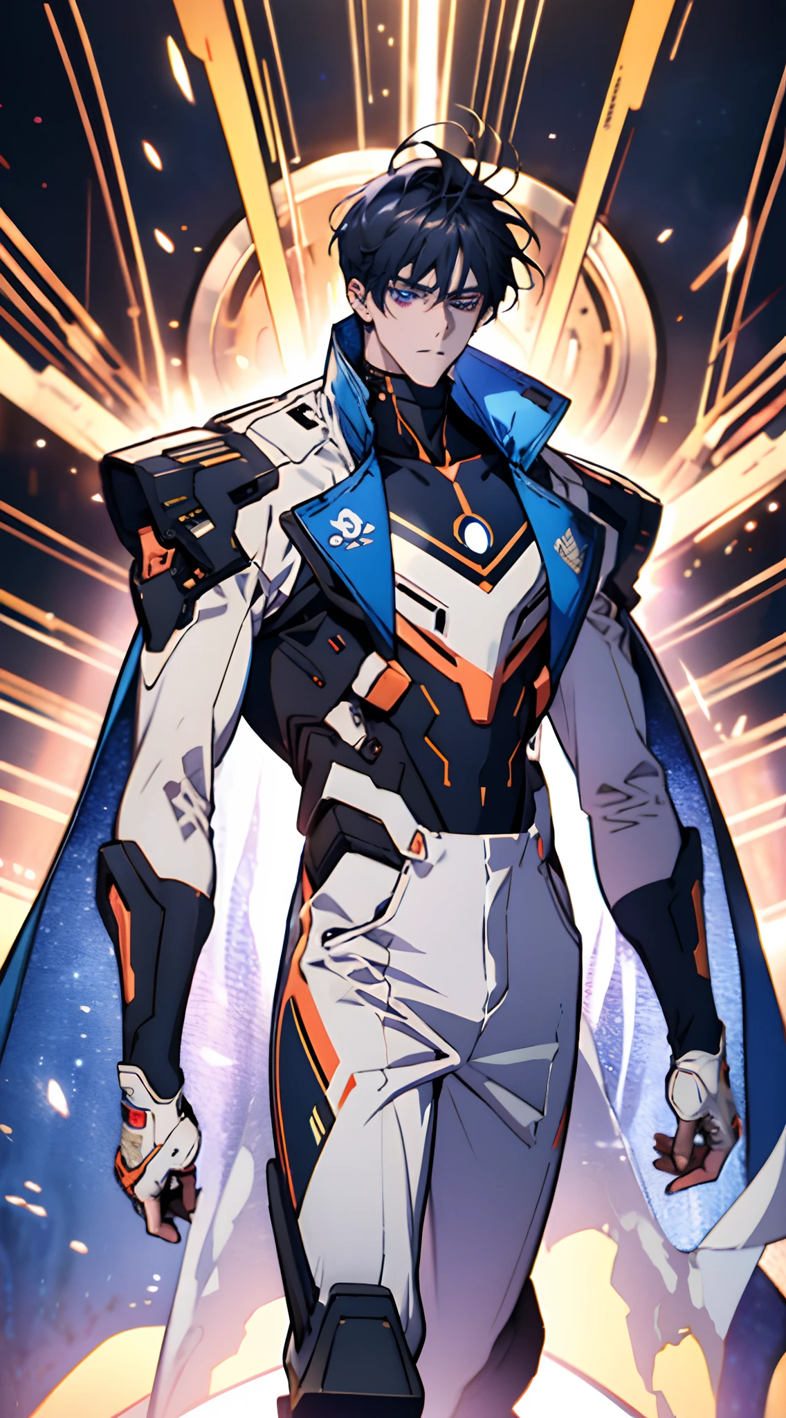 A man with a crew cut, a calm and rational expression, a wise gaze, wears a futuristic scientist's coat, primarily in shades of white, accented by touches of blue and purple, matching utility pants, standing in a mysterious laboratory of an ancient and advanced civilization, with a high-tech incubation tank emitting a faint glow in the background, this character embodies a finely crafted a futuristic sci-fi scientist in anime style, characterized by an exquisite and mature manga illustration art style, high definition, best quality, highres, ultra-detailed, ultra-fine painting, extremely delicate, professional, anatomically correct, symmetrical face, extremely detailed eyes and face, high quality eyes, creativity, RAW photo, UHD, 8k, Natural light, cinematic lighting, masterpiece:1.5