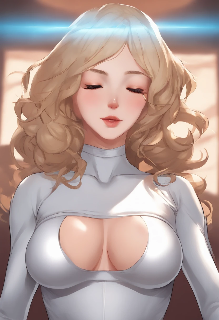 nude, female masturbation, pussy, spread pussy, Hairless Pussy, breast, medium breast, best quality, perfect anatomy, dynamic lighting, nsfw, 1girl, character focus, close to viewer, from below, embarrassed, closed eyes, open mouth, Sakamata Chloe, love juice, breast milk
