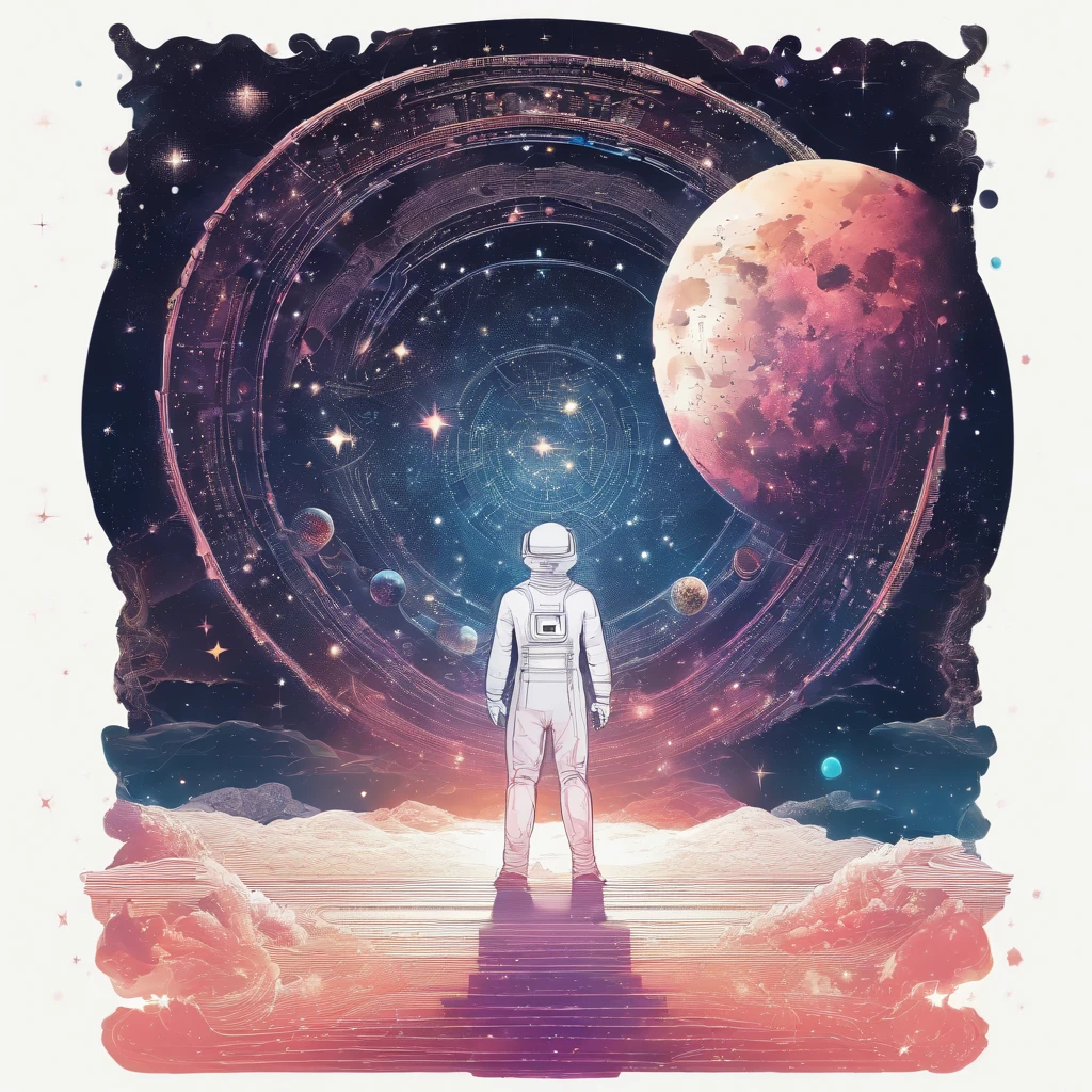 Mystical man in the middle of the universe Astral body, deep meditation, Etéric atmosphere, Aurico