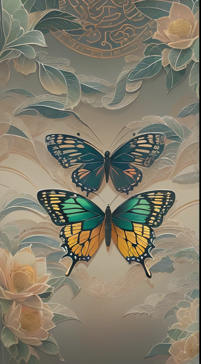 (best quality,4k,highres,masterpiece:1.4),(symmetry:1.5),(butterfly masterpiece,center,eastern elements),(Chinese-unique illustration:1.2,vector painting:1.2),(Chinese color palette, sophisticated color scheme),(well-designed, clean lines, high resolution, top-notch quality, extremely detailed, masterpiece, cinematic lighting, 4K)
