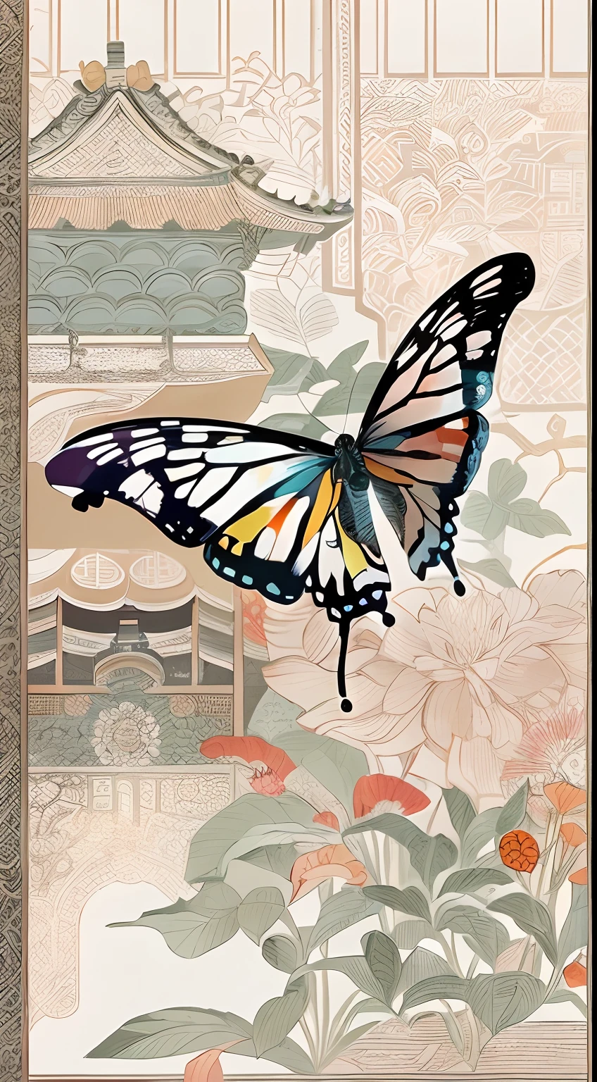 （white backgrounid：1.4），（对称：1.5），（Masterpiece butterfly，middle，Oriental elements），（China - chic illustration：1.2，Vector painting：1.2），（Chinese colors，senior color matching），（Reasonable design，Clear lines，High clarity，MUCH QUALITY，Very meticulous，tmasterpiece，offcial art，movie light effect，4K）