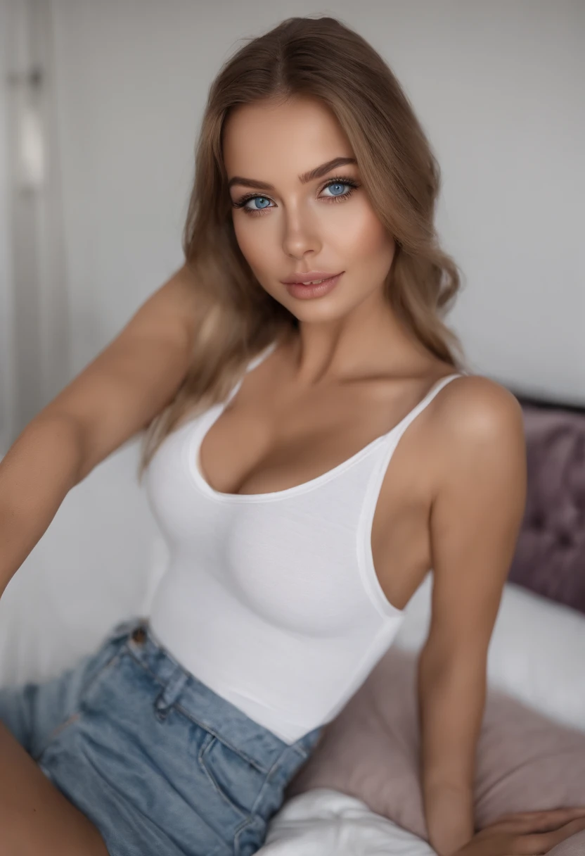 arafed woman fully , sexy girl with blue eyes, ultra realistic, meticulously detailed, portrait sophie mudd, blonde hair and large eyes, selfie of a young woman, bedroom eyes, violet myers, without makeup, natural makeup, looking directly at the camera, face with artgram, subtle makeup, stunning full body shot kneeling on bed, in bedroom, large size bust, nipples showing, no bra, no bottoms,stunning full body shot in a bedroom, medium to large breast, exposed breast, exposed bottoms, wearing nothing, nipples showing, shaved bottom region,, fully. nude, naked body, atomically perfect breast, large breast