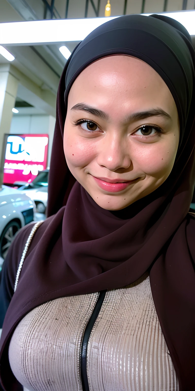 1 matured malay girl in hijab, Tokyo street,night, cityscape,city lights,upper body,close-up,smile,, (8k, RAW photo, best quality, masterpiece:1.2),(realistic, photo-realistic:1.37),