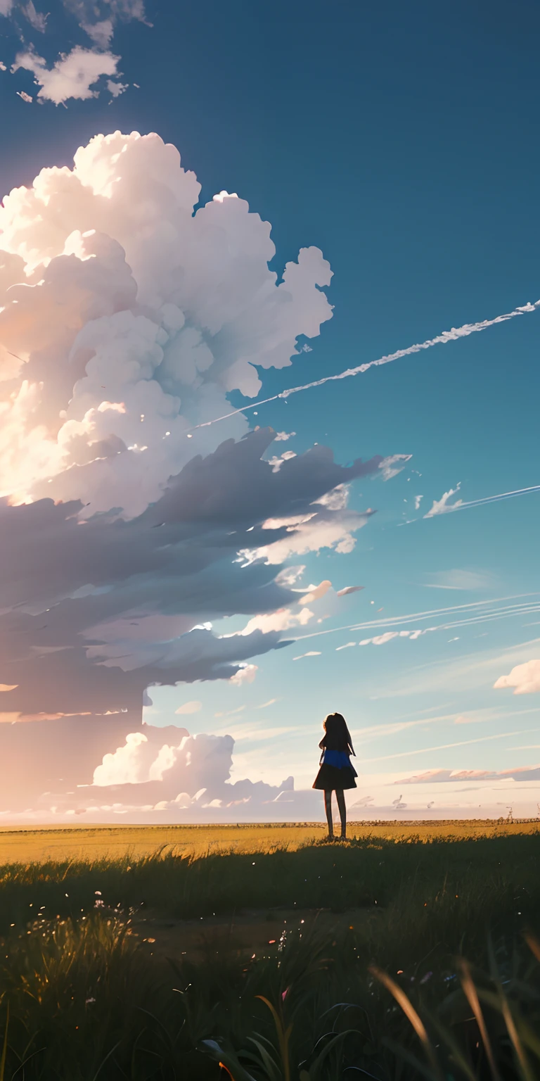 a girl walking on cloud world,