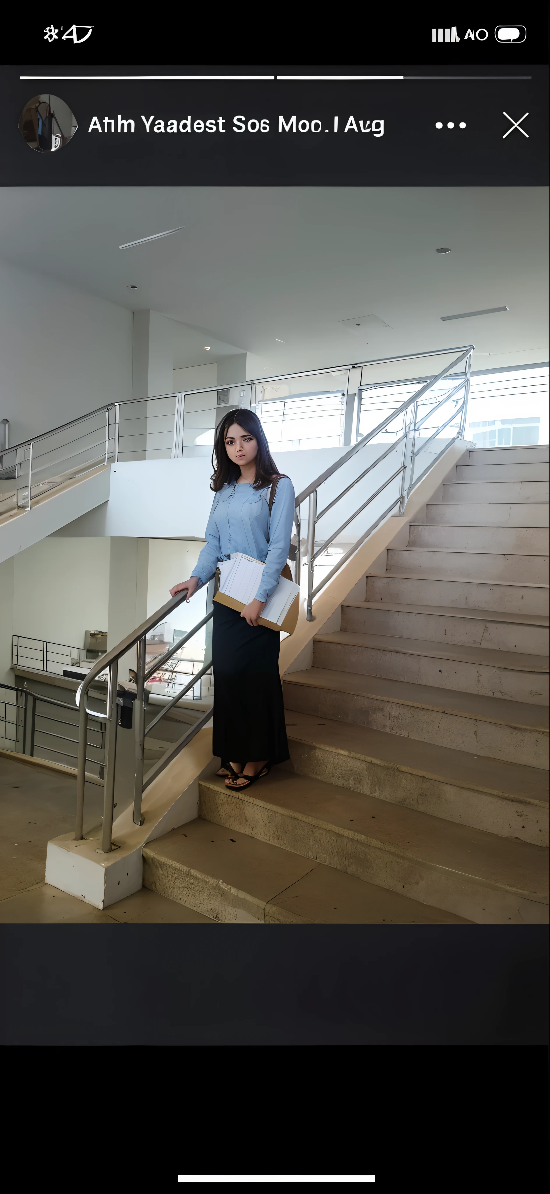 A pretty girl walking down a ladder