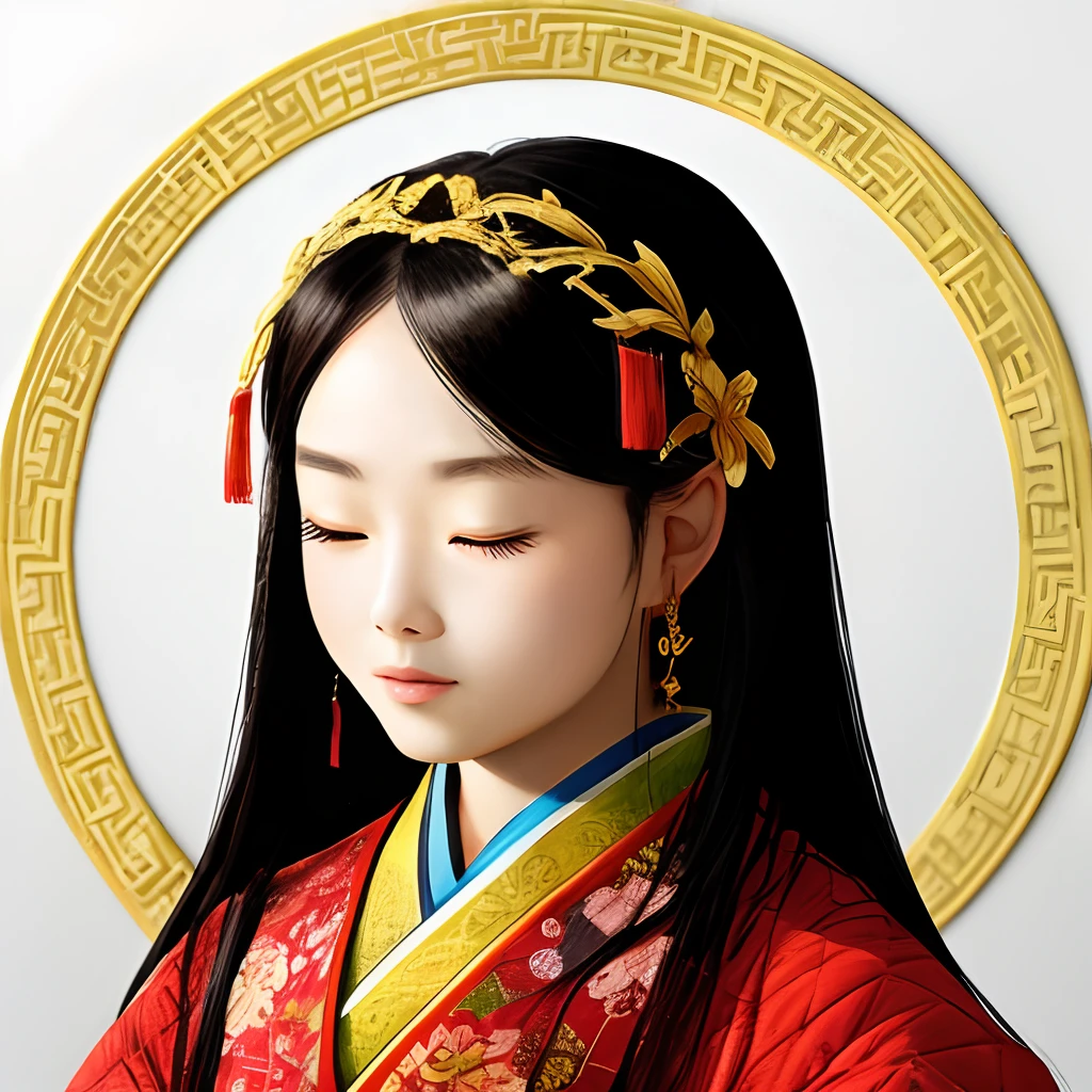 (White background:1.4),(Girl head portrait,With his eyes closed,colorfull long hair,Oriental elements),(Chinese illustration:1.3,paper art:1.3,Quilted paper art:1.2),(Reasonable design,Clear lines,High clarity,The best quality,The is very detailed,tmasterpiece,movie light effect,4K)