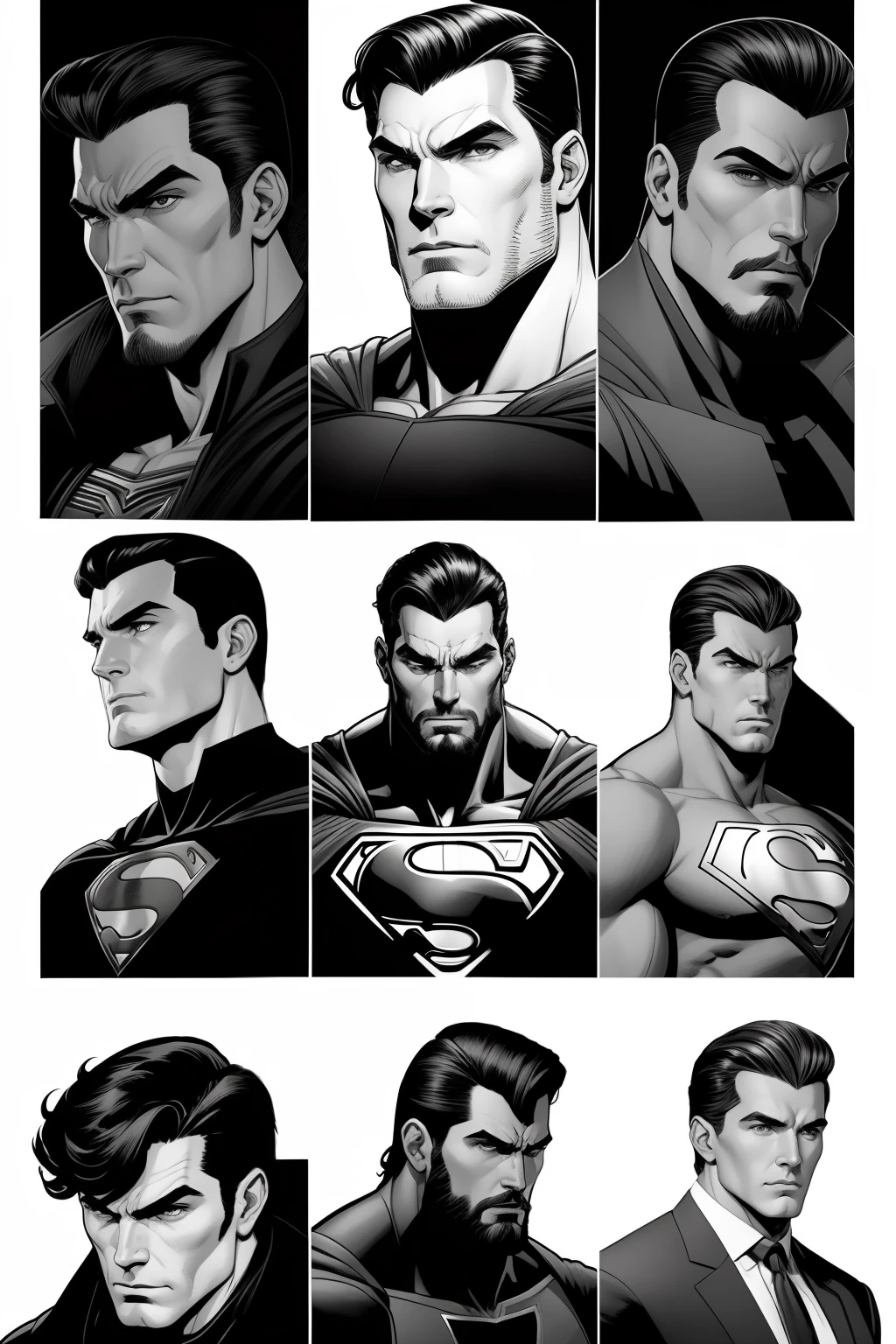 Arte similar Jonh Buscema,1homem,cabelos curtos,cabelos negros,olhos azuis, super hero, super realista, manly, roupas no estilo superman, serious look, postura heroica, 4K分辨率, , Sentido Superior, negros, Standing Imposing