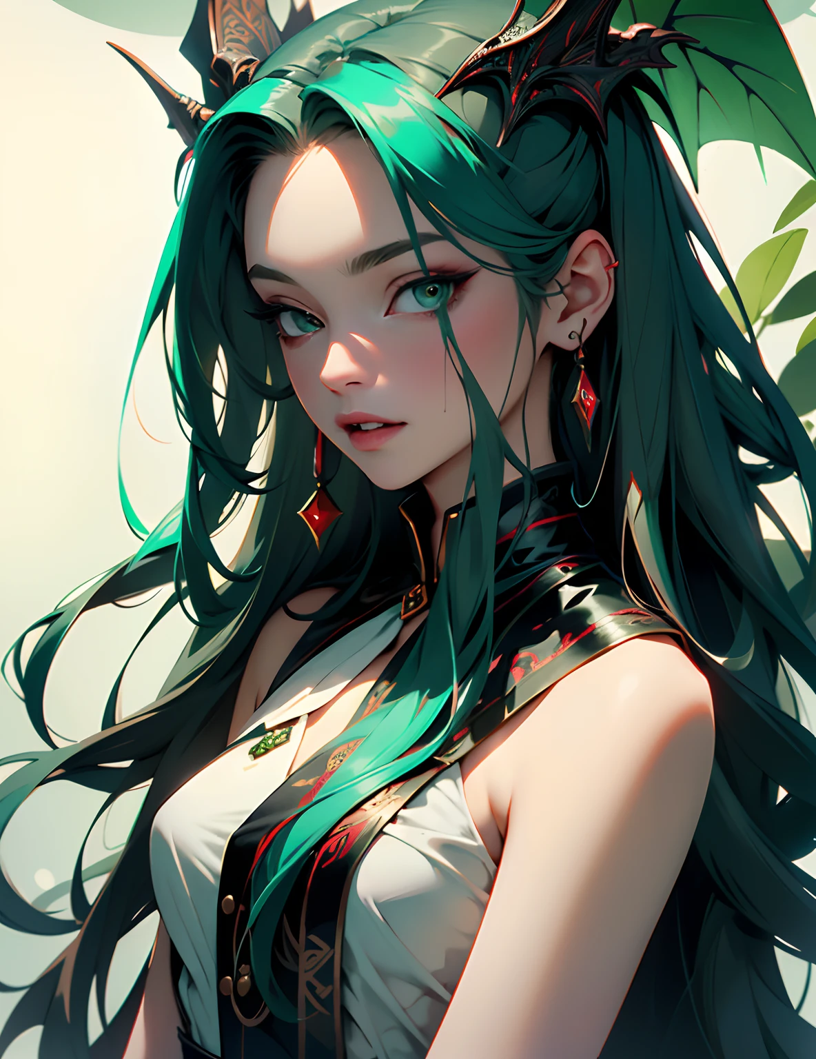 girl with long hair, beautiful vampire, vampire aesthetic, beautiful girl, very beautiful fantasy art, beautiful and elegant female fairy, beautiful detailed fantasy, green and red color palate, green color-theme