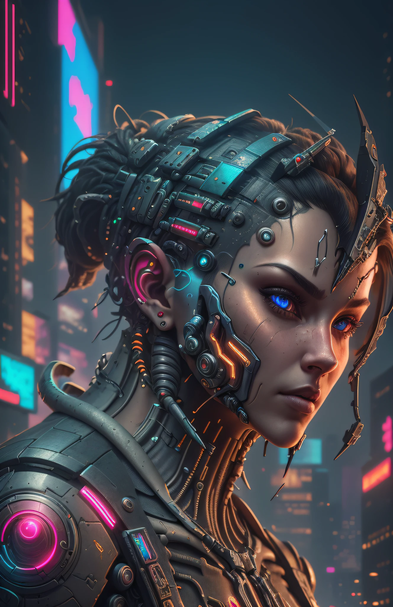 Arafed woman with dreadlocks and headphones in a futuristic setting, Wojtek FUS, cyberpunk  bonita, advanced digital cyberpunk art, cyberpunk themed art, estilo de arte cyberpunk, retrato cyberpunk, mulher cyberpunk, O retrato da meninapunk, menina cyberonhadora, cara bonita da menina cyberpunk, o de um ciborgue cyberpunk, portrait of a cyberpunk machine, Cyber Dreadlocks