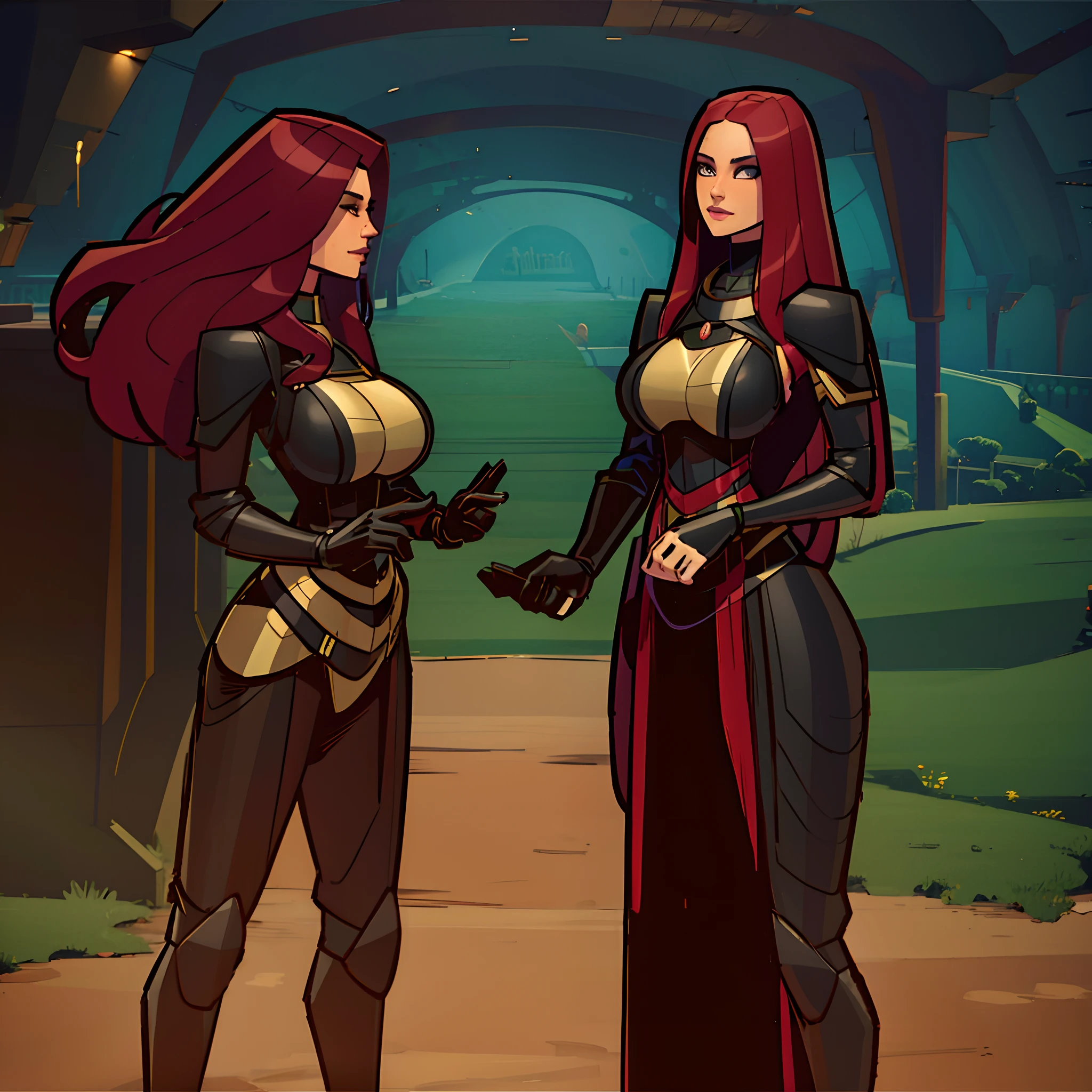 Cartoon drawing of a milf knight with glasses, power girl face, haired goddess, big tits, SFW BIG BREAST!, knight, knight with big breasts, big breasts, thicc, heroic, beautiful legs, full body, close-up view, sword goddess, cartoon style, comic, art GTA 5, glorious armor, dragon knight, sword goddess,  Full body armor, powerful,