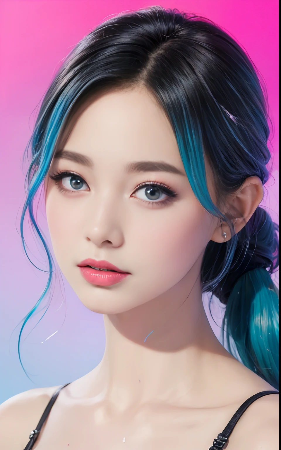 Full body portrait, standing, (colorful fashion ultra-small mini bikini: 1.9), (colorful hair: 1.8), (all colors of the rainbow: 1.8), (vertical: 1.6))), (painting, painting, portrait), cartoon, illustration, painting, large, crystal clear eyes, (rainbow gradient high ponytail: 1.7), exquisite makeup, mouth closed, (small fresh(1.5), (Big: 1.6), long eyelashes, looking at the audience, big watery eyes, (iridescent hair: 1.6), color splash, (solo, :1.8), color splash, color explosion, thick paint style, messy lines, ((sparkling)), (colorful), (colorful), colorful, colorful, chic paint style, (splash) (color splash), vertical painting ,, Paint splash, acrylic pigment, gradient, paint, best quality, best quality, masterpiece, , solo, , depth of field, face paint, colorful clothing, (elegantly: 1.2), gorgeous,long hair, wind, (elegantly: 1.3), (petals: 1.4), (Masterpiece,))))), (Best Quality))), (Ultra detailed))), (Illustration), (Dynamic Angle), ((Floating)), (Paint), (((disheveled hair)), (Solo,), (1 girl), (Detail anima face)))), (Beautiful Detail Face)), Collared, Bare shoulders, White hair, (((Colorful hair)), ((Striped hair)), Beautiful detailed eyes, (Gradient colored eyes), (Colorful eyes)))), ((High Saturation))))) , (((surrounded by colorful splashes))),