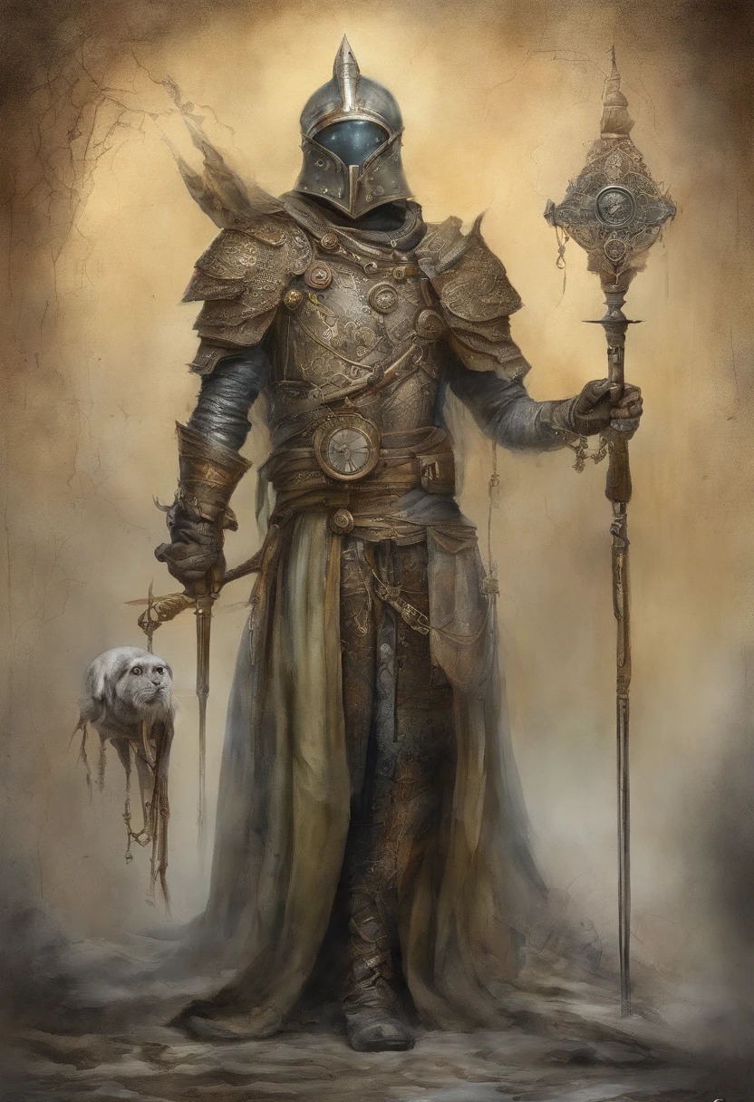 top-quality, Dramatic Lighting,epic atmosphere, (((Full body shot))),Tarot Card Design,Delicate metal enclosing frame,Delicate metal decoration,There is a sense of dignity, Paper texture, cyborgs, Cyberpunk style, Clockwork, ((Intricate details)), nffsw, ((Intricate details, hyperdetails)), incandescent lamps, cinematic shot, Vignette, bokeh effect beckground, (dogy), (Full body shot).