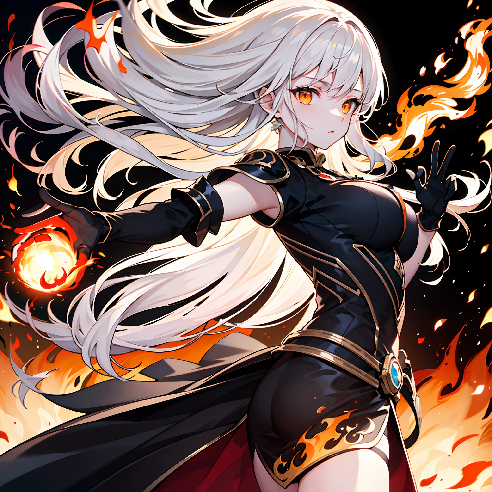 Best quality, Ultra-detailed, battle witch, Magic wand, Lightning, Fire, Explosion, Flash