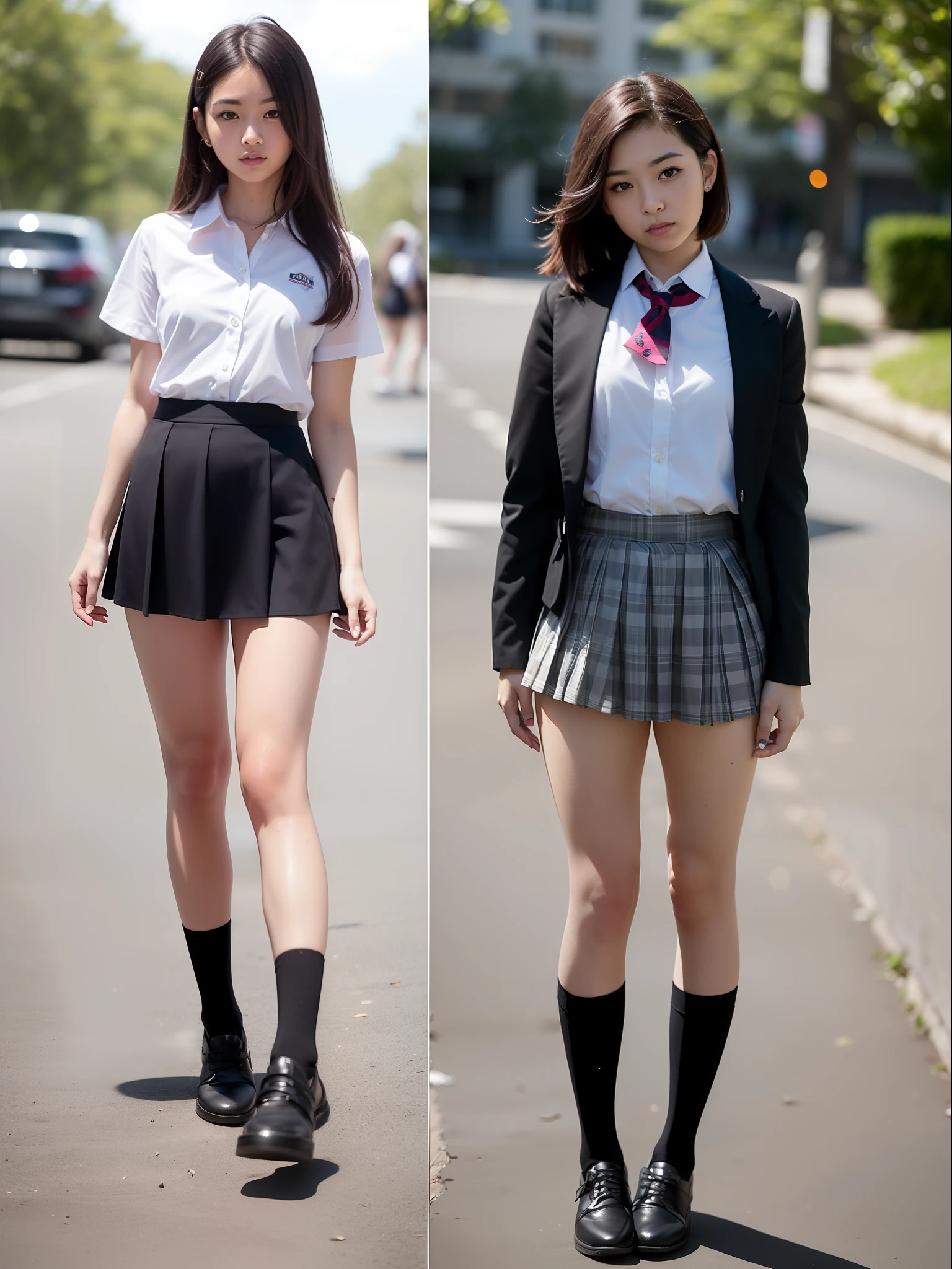 18 Year Old Woman, Long hair, Raw photo, Bokeh (Realism: 1.4, Realistic), high-definition CG unified 8K wallpapers, 1girl in, ((Slim body: 1)), (Small breasts: 1), Back to viewers, ((Direct view from the front)), (HQ Skin: 1.4), 8K UHD, Digital SLR, Soft light, High quality, Film grain, FujifilmXT3, ((School uniform, Short skirt,See-through open skirt:1.5)), ((plein air, on the park))) jangjoo, Portrait,((Layered short haircuts, Black Hire,tiny chest:1.2)),(Looking at Viewer:1.4),(Full body:1.8),Detailed face,undergarment,crouching down,Bend over,see-through skirts,The bikini,
