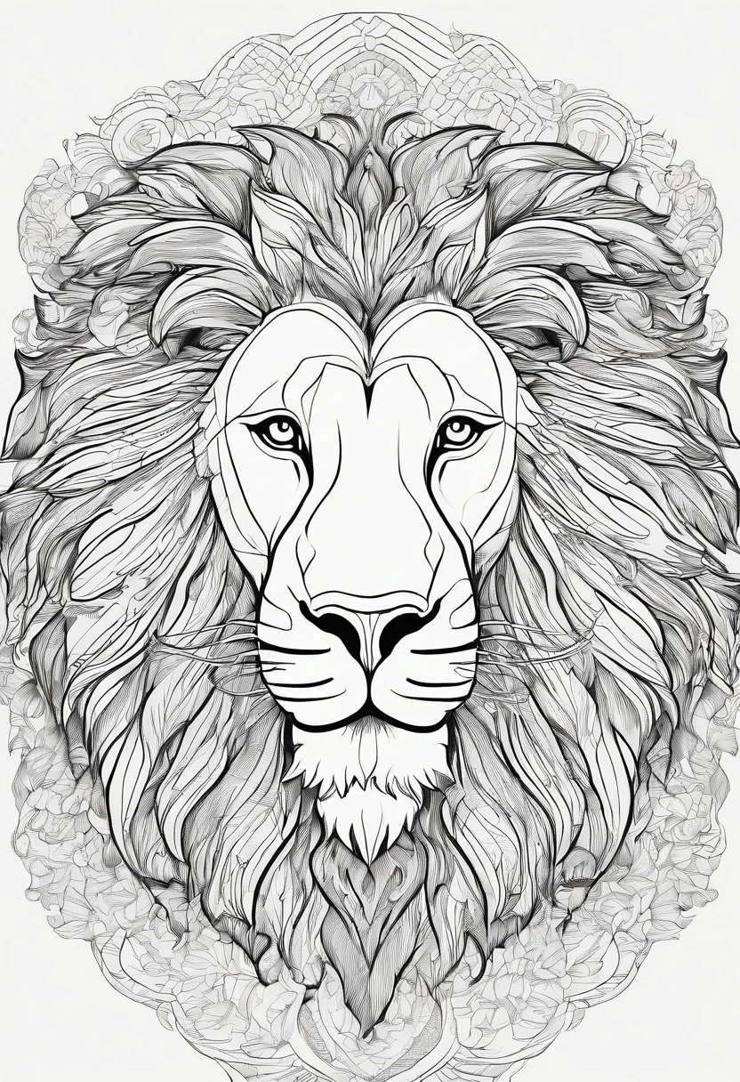 the Lion　Background white　coloring book　line-drawing