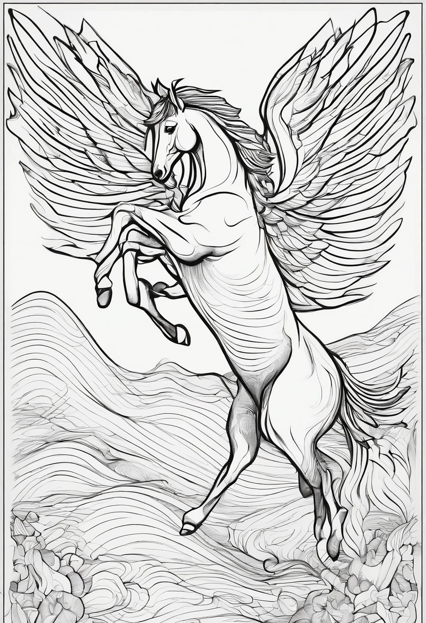 Artistic line art coloring book pegasus Background white line-drawing