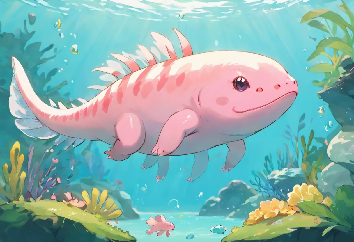 Entre no mundo extravagante de Sowsow, where the extraordinary Axolotl takes center stage in a mesmerizing masterpiece. Sowsow's unique artistic vision brings this incredible aquatic creature to life, creating a work of art that is charming and delightful.

O Axolotl, with her captivating smile and delicate ruffled gills, is lovingly portrayed in the characteristic Sowsow style. Cada detalhe, from the intricate patterns on your skin to the subtle tones of your body, is brought to life with a mix of vibrant colors that dance together in perfect harmony.

Sowsow's art captures the playful spirit of Axolotl, while moving gracefully through a dreamlike aquatic environment. Every ripple and reflection in the water adds depth and dimension to this captivating illustration.

The choice of colors in Sowsow's work is nothing short of magical. The pale pink of Axolotl, branco cremoso, and soft shades of blue create a relaxing and mesmerizing visual experience. It is a true testament to the artist's ability to evoke admiration and serenity through his art.

Be displayed as a focal point in your living space or shared with other admirers of aquatic wonders, this Sowsow-style Axolotl artwork is sure to capture hearts and imaginations. It's a charming and extravagant addition to any collection, inviting you to immerse yourself in the beauty of the underwater world.