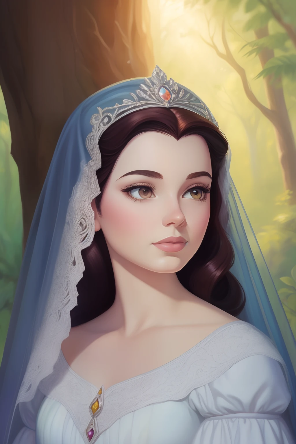 Arte similar Jonh Buscema,pintura de uma branca de neve sentada em uma rocha em uma floresta, Retrato da Branca de Neve, Branca de Neve, Arte no estilo da Disney, estilo de arte disney, pale snow white skin, arte disney, 4K HD |. cabelos brancos de neve, pintura de personagem bonita, arte conceitual disney, arte de pintura digital dos desenhos animados, Pintura do retrato de uma princesa, personagem disney, estilo de personagem disney