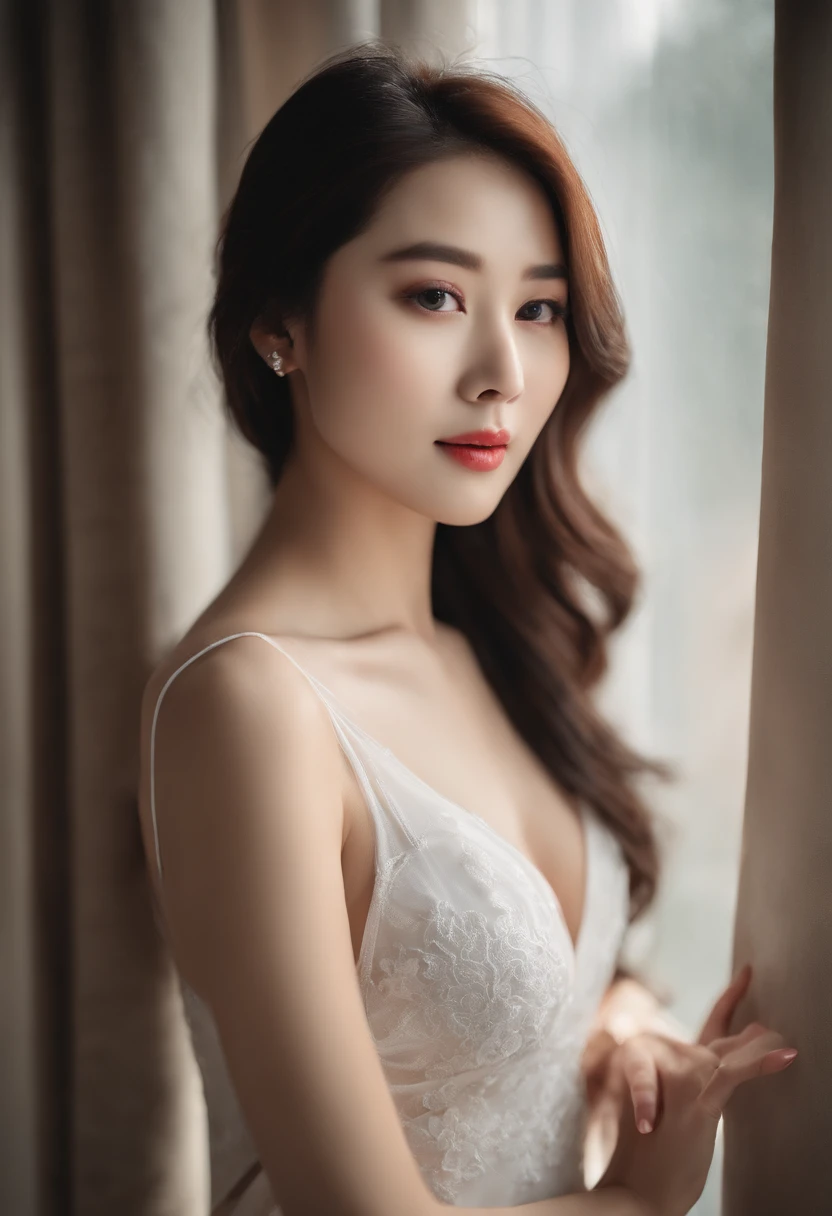 a woman in a white lingerie posing for a picture, gorgeous chinese model, beautiful asian girl, gorgeous young korean woman, beautiful young korean woman, beautiful asian woman, beautiful south korean woman, young sensual graceful, lovely delicate face, young cute wan asian face, asian girl, korean girl, asian nymph bald goddess, ethereal beauty, beautiful girl model