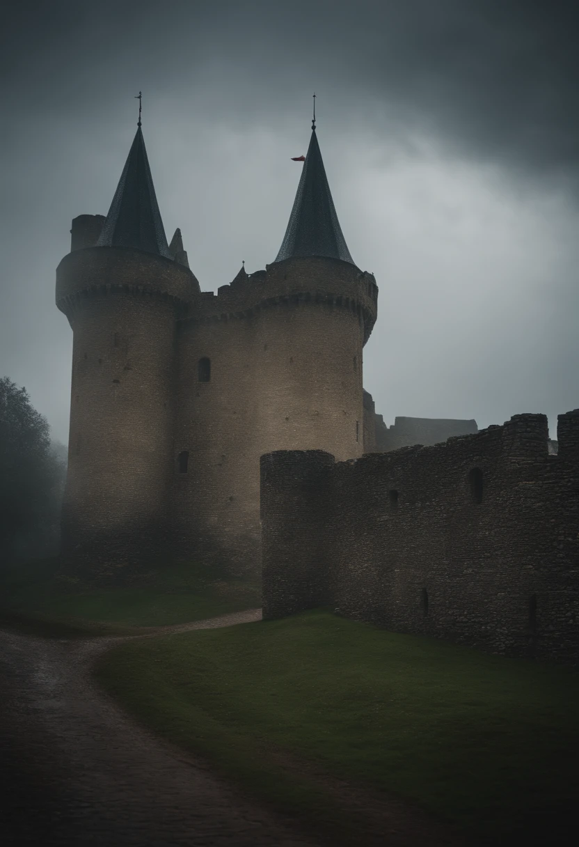 castle in rain , medieval style