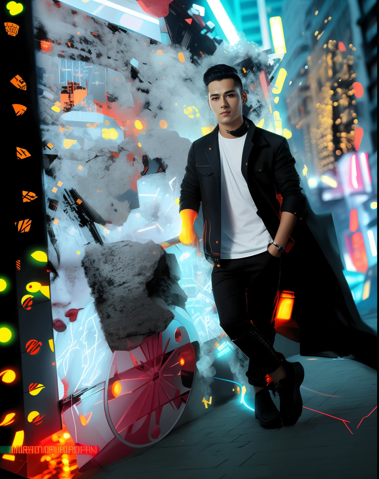 Change background cyberpunk handsome boy. realistic face.sk, ultra realistic