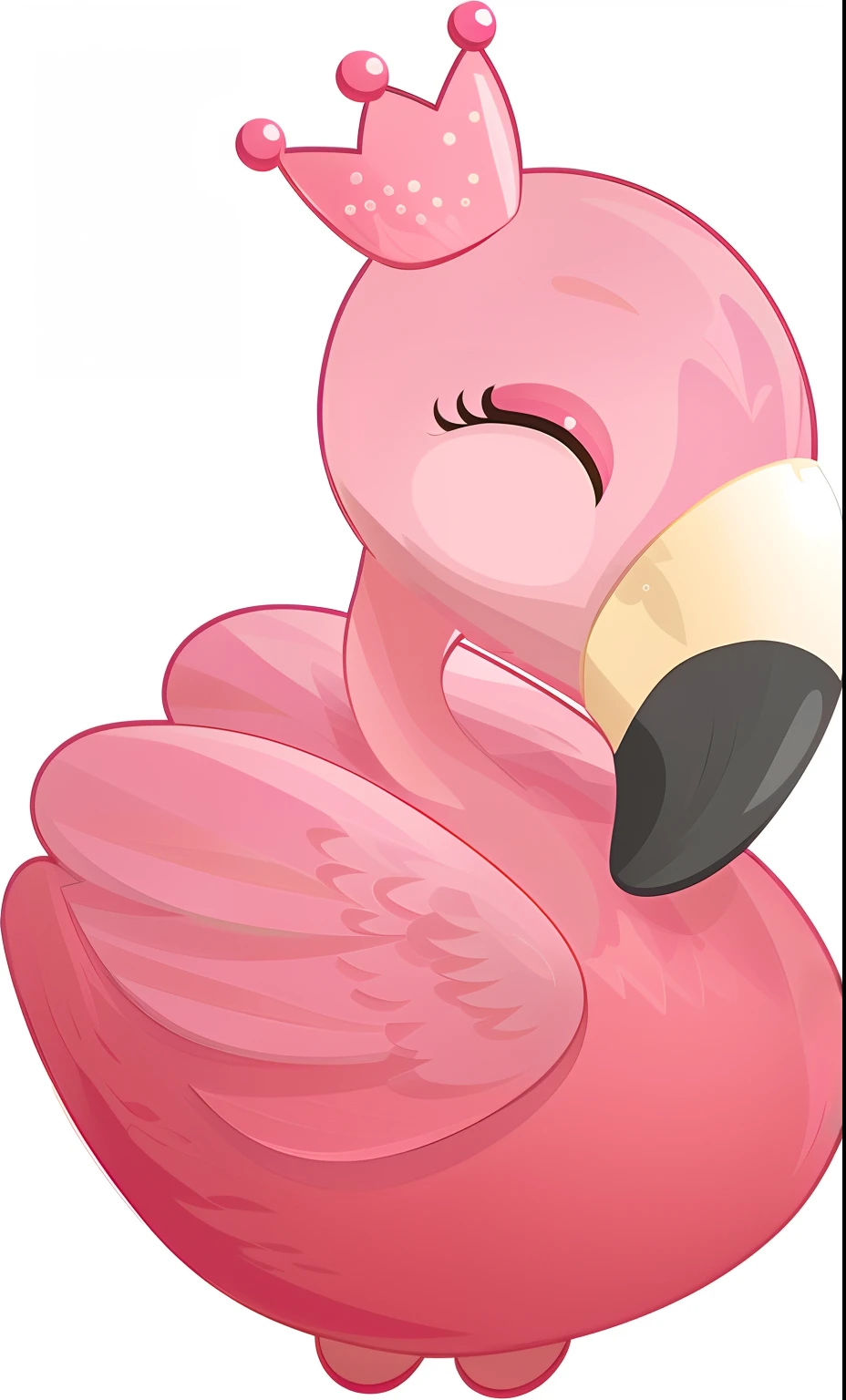 Cartoon kids vector illustration flamingo,hd illustration, pink iconic character, flamingo, full - body and head view, standing bird, long pointy pink nose, flamingo, anthropomorphic bird, big beak, bird's eyes view, Created in Adobe Illustrator,With a small hair ornament on the head,