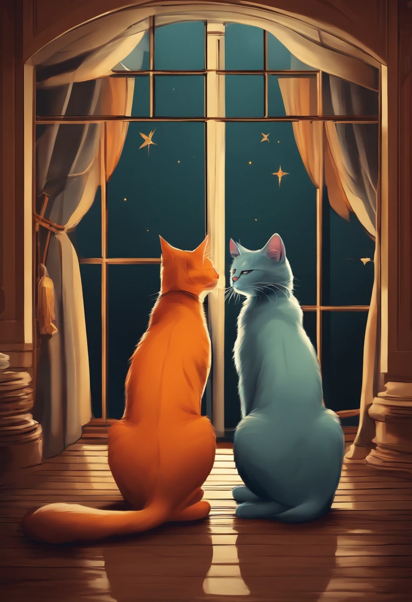 Please help me generate a Q version stick figure couple photo,There are two cats next to them