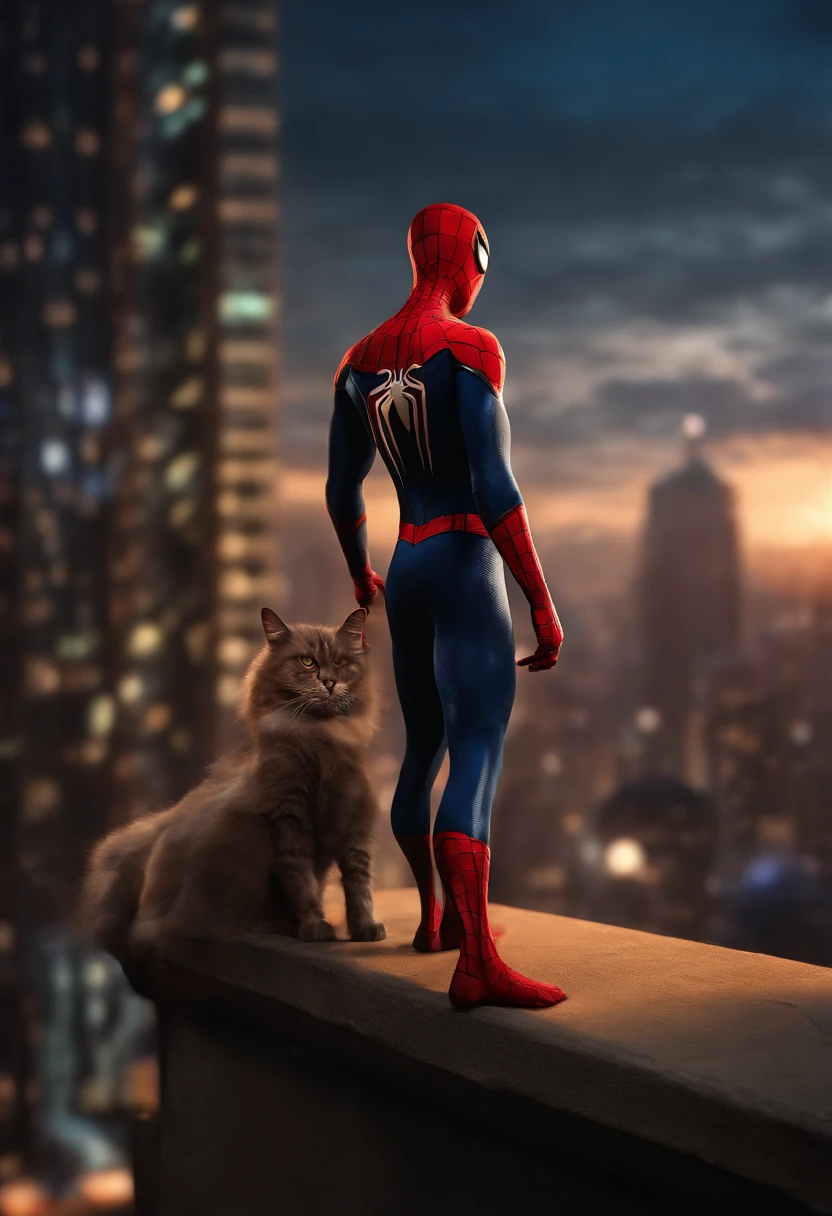 spider-man、Face is a cat、realisitic、Full body style、