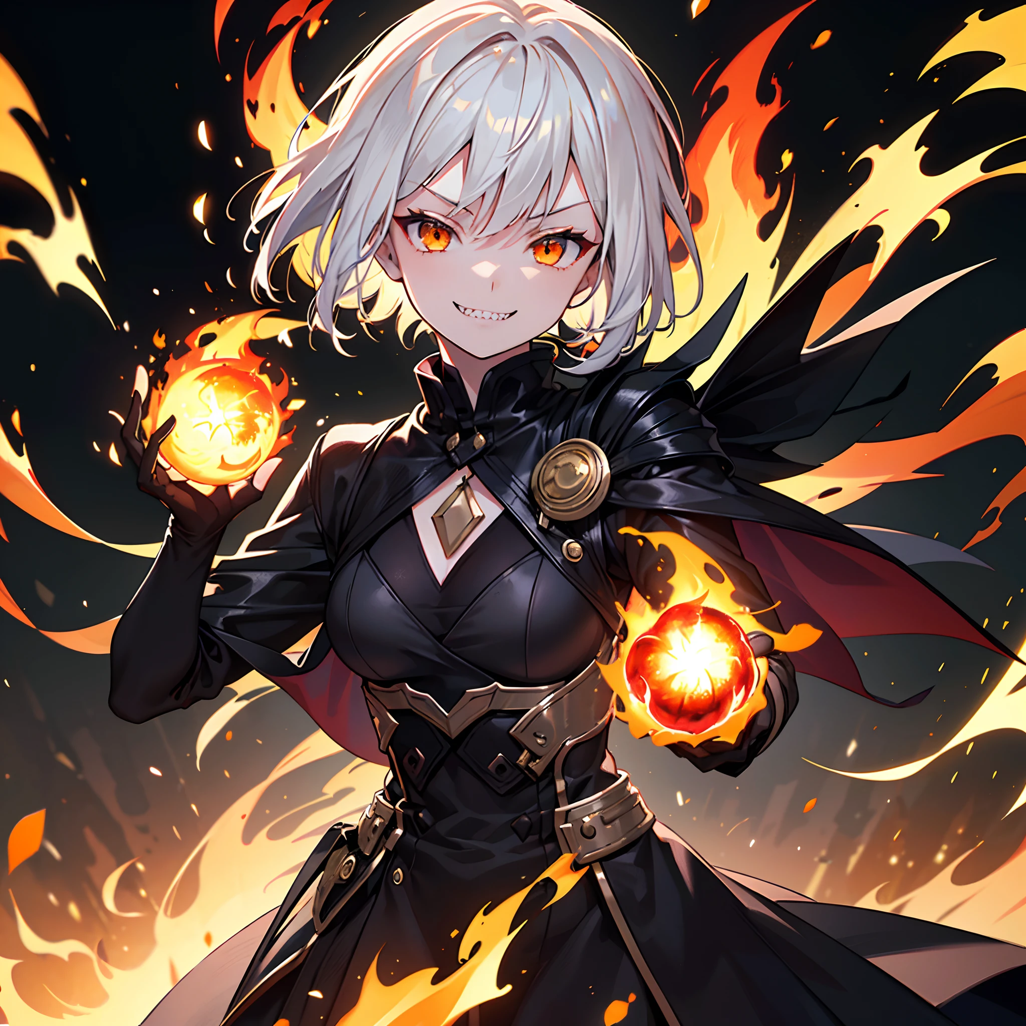 ((((Solo))))、Best illustrations、Best Quality、(Full body character concept、Character Design)、(((Grey Armor、Black trousers、Black gloves))、(woman、18-year-old)、(Blonde、Long Hair)、(Get Ready、Run)、(get annoyed)、(Particles of light, light, fireball、Flaming Ball、Tornado of Fire、Fire Magic)、Dramatic Angle、Red aura、From above at an angle