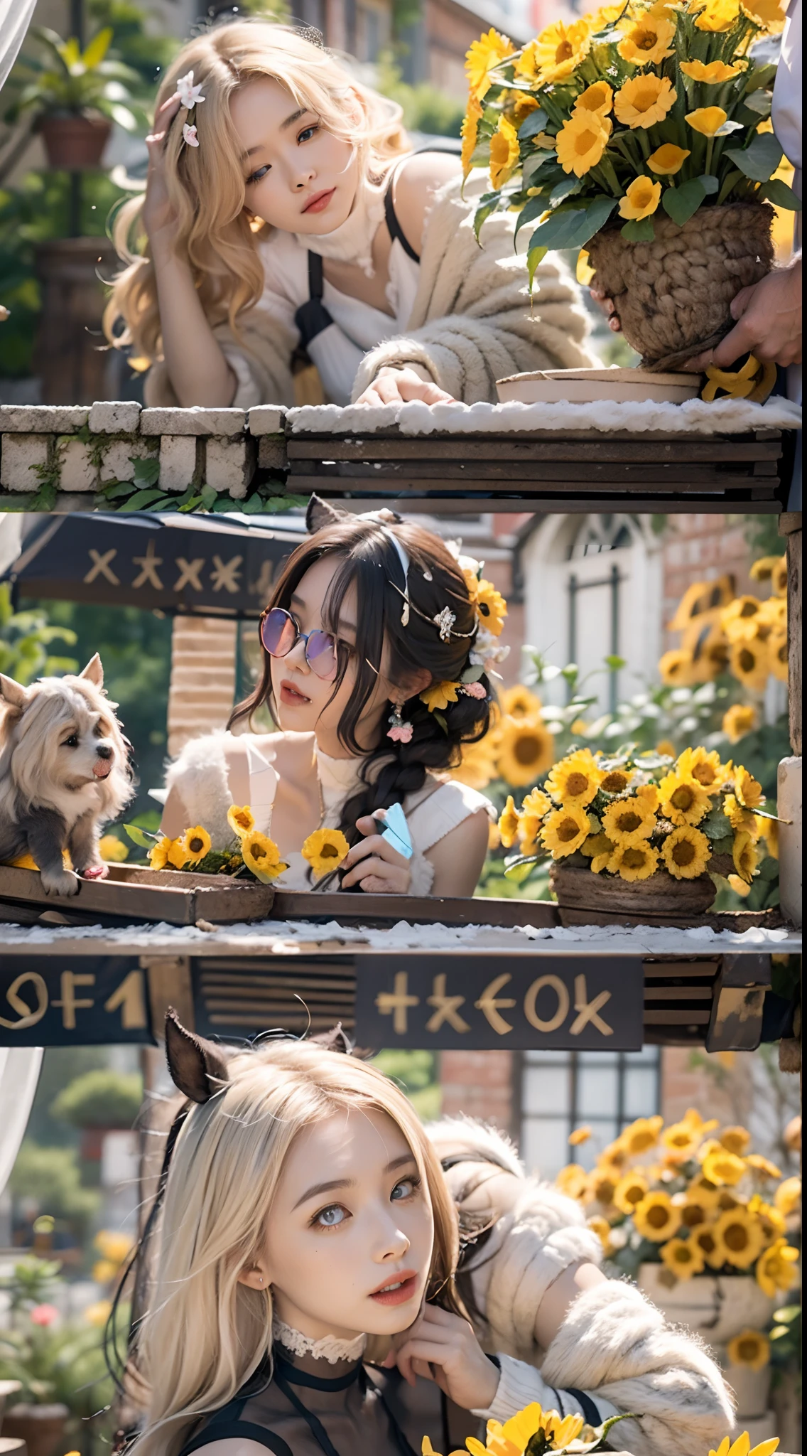 In a very grand scene，The extra-large wide-angle lens captures the appearance of a female centaur。She is a Sunflower Worship nun，Always opposed（Healing emoji smiley face of knitted sunflower puppet😊：99.99）DOA。She is tall，It has the ultimate curvy beauty，The muscles are slender and firm，Beautiful lines。She has（Super huge sky blue eyes：99.99）、always（Wearing sexy glasses：6.66）、（She wears solemn nun attire：9.9）、Stepping on a boot-style skyscraper-heel、A pink cross hangs on his chest。Use Midjourney's advanced tools，Designed for female centaurs（A knitted sunflower puppet and create a super healing cartoon smiley face in the center of the flower tray as a decoration：9.9），and noble and solemn nun costumes，and highlight her unique physiological characteristics and appearance details，Add realism。And in the context of her prayers and listening to confessions，Spectacular views of nature，Such as the sky where storms and sunny days alternate、Brilliant rivers of stars and auroras、The snow-capped summit of Mount Everest、Fireworks in the mountain town, etc。ao mesmo tempo，Away from the hustle and bustle next to the chapel，Create a fantastic scene。Use Midjourney's advanced tools and multiple color palettes、Brush Strokes、Texture tools and model packages，It shows a sense of atmosphere where beauty and charm coexist。The charm of the female centaur is highlighted through color and lines，Enhance realism with detailing，Create a surreal dreamy feeling。Additionally，Use Midjourney's tools to add various exorcism props and books to the female centaur、pergaminhos，Create intricate hairstyles and outfits，Give her a sense of premium。She never flinches，No matter what monster you encounter，can respond quickly，Even the most extreme armies of natural disasters and monsters could not stop her and her front（Sunflower with Tyndall effect that emits sunlight9.99）。Use Midjourney's powerful tools，You can do it with incredible detail and beauty，Bring this ultra-grand and beautiful scene to life。Ultra-grand sc