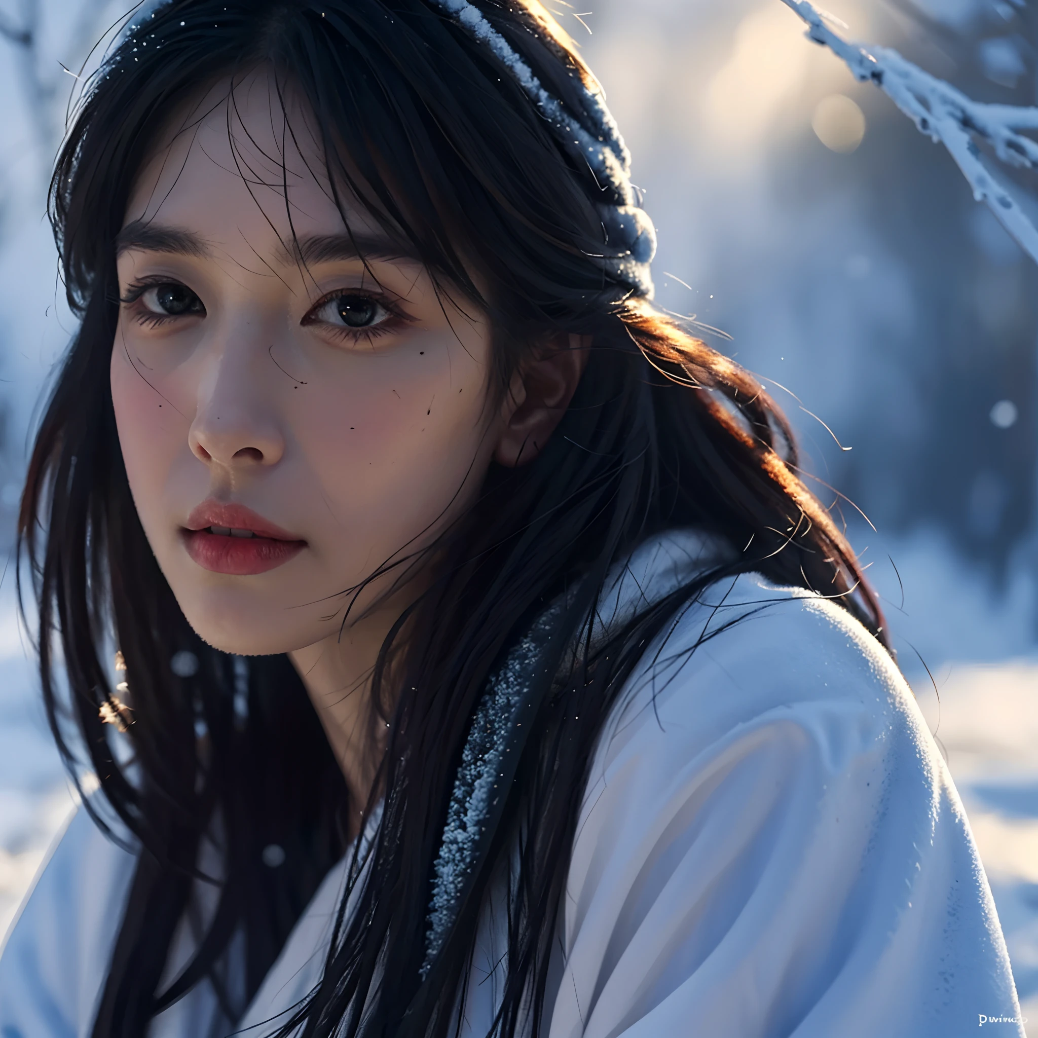 wlop,dalcefo,realistic,painting,fine detailed face,((winter)), cinematic light,