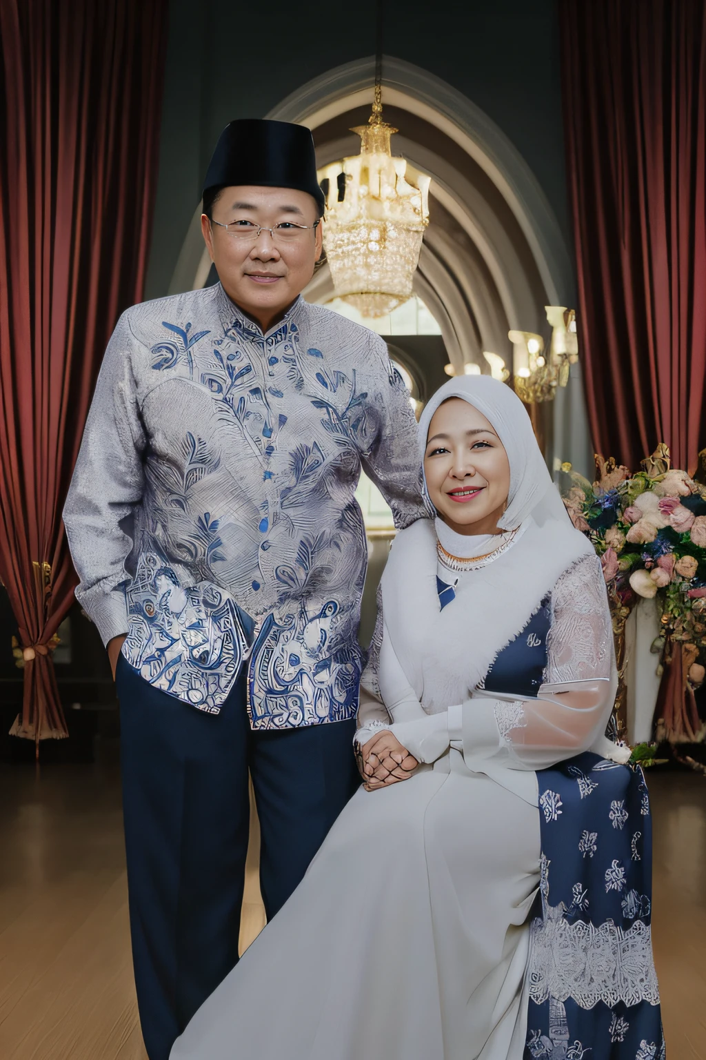 there is a man and woman posing for a picture in a room, full protrait, potrait, protrait, momma and papa, couple, lovely couple, portrait picture, couple portrait, couples portrait, portrait image, happy couple, ceremonial portrait, shot on nikon z9, portrait n - 9, wedding photo, classic portrait, backdrop, photo portrait, portrait shot