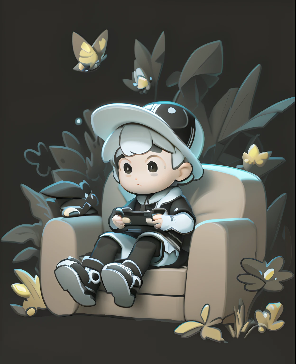 Black and white drawing of a child sitting in a chair, 2d game lineart behance hd, 2d game lineart behance hd, nintendo game art, character art of maple story, hero 2 d fanart artsation, Manga illustration, Official illustration, 2D game fanart, High-quality fanart, concept art of single boy, Mobile game art