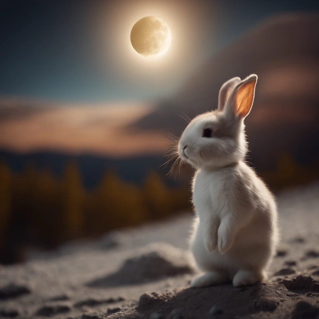 Very cute bunny on the moon surface