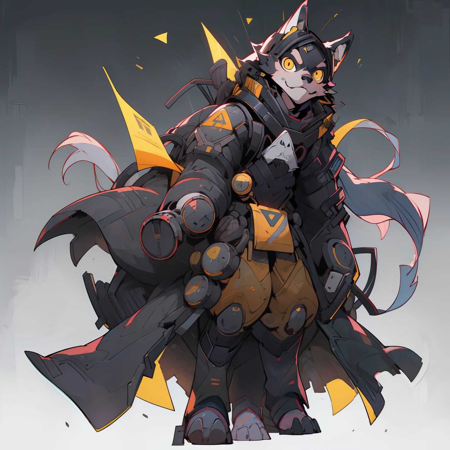 masutepiece, Best Quality, 4K, 超A high resolution, ultra-detailliert, High resolution, Ultra HD, sophisticated details, Backlight, ((Full body shot)), ((No background)), ((White background)), Man's, man, Chibi, Wolfman, wolf, Pack Leader, long boots, black and yellow