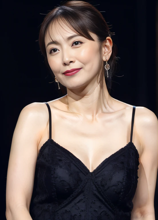 masterpiece,best quality, (1 milf), ((portrait:1.5)), makeup, elegant black underwear, ouch own chest, armpit, ((seduction expression)),