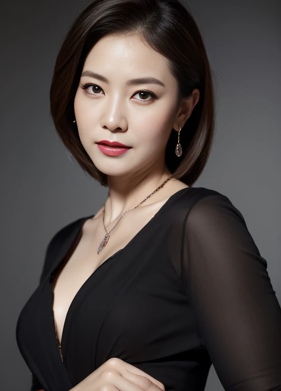 masterpiece,best quality, (one milf), ((portrait:1.5)), ((look down)), makeup, elegant black shirt, ouch own chest, ((seduction expression)),