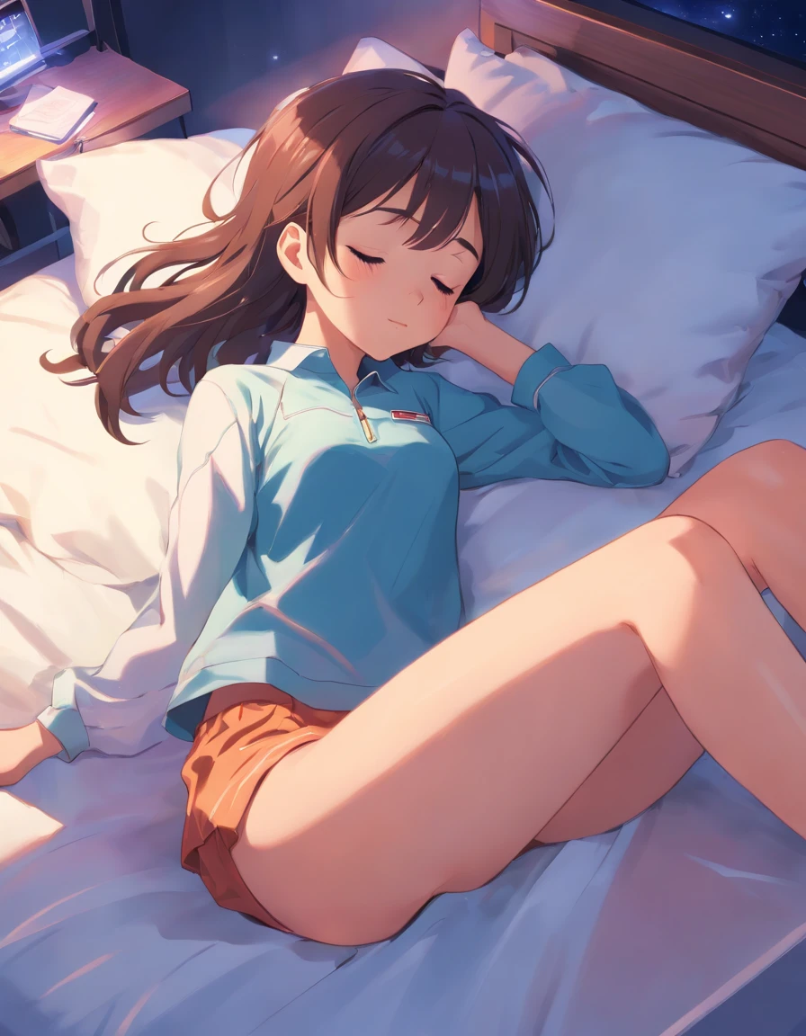 Sleeping Cute Girl,Sleep comfortably with your legs stretched,Feeling like you're in space, Hair is short