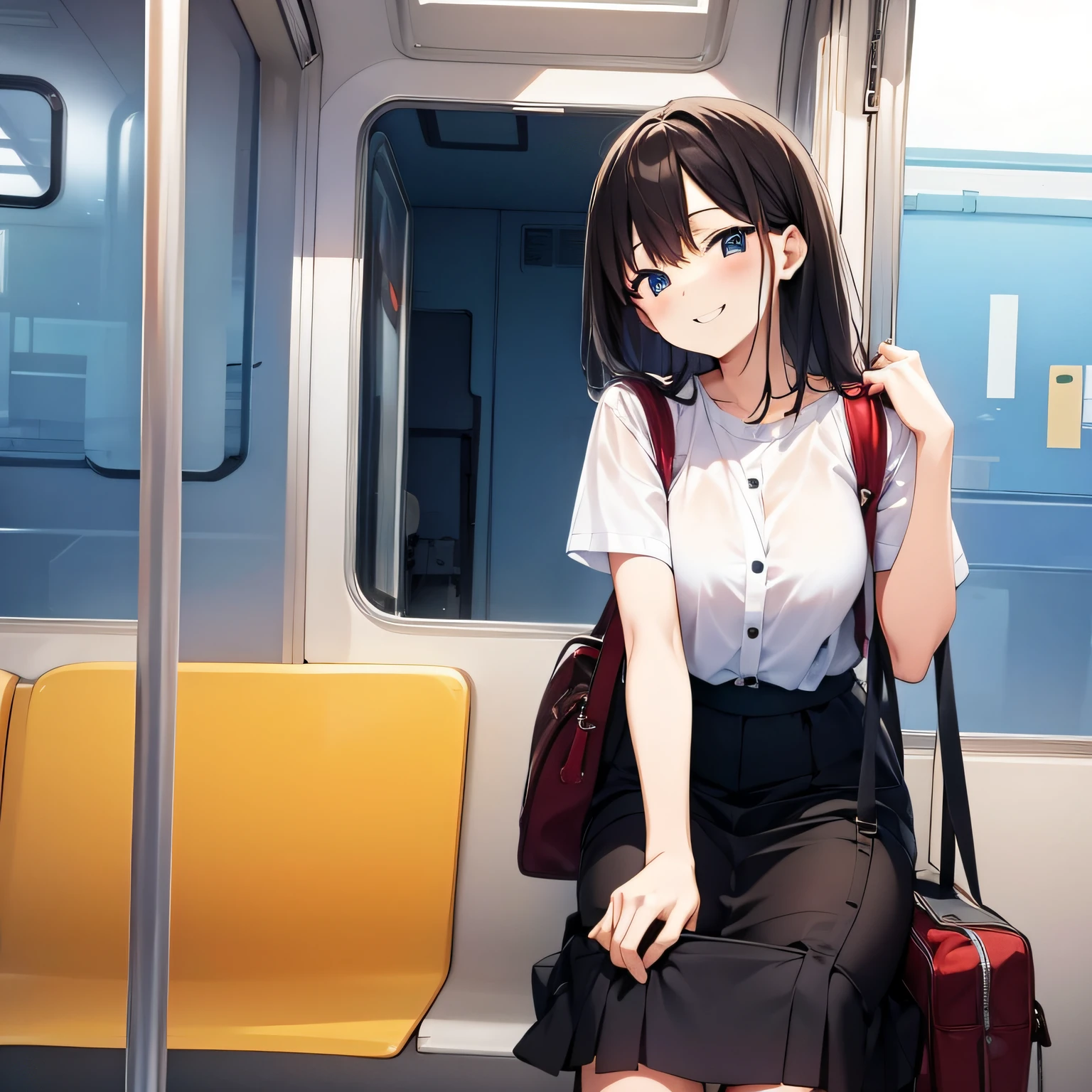 On the train　girl with　a smile　commute　pixiv style　cel anime