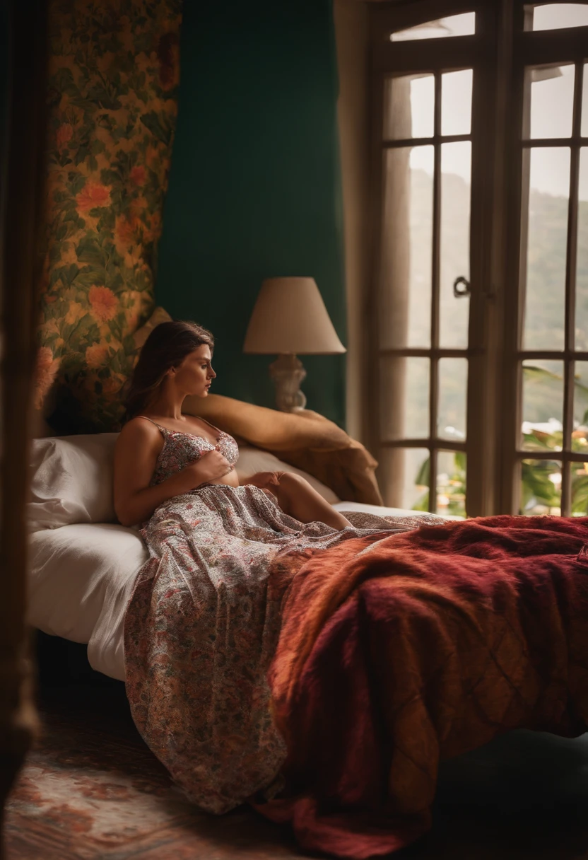 The naked plump girl was lying on the bed basking in the sun