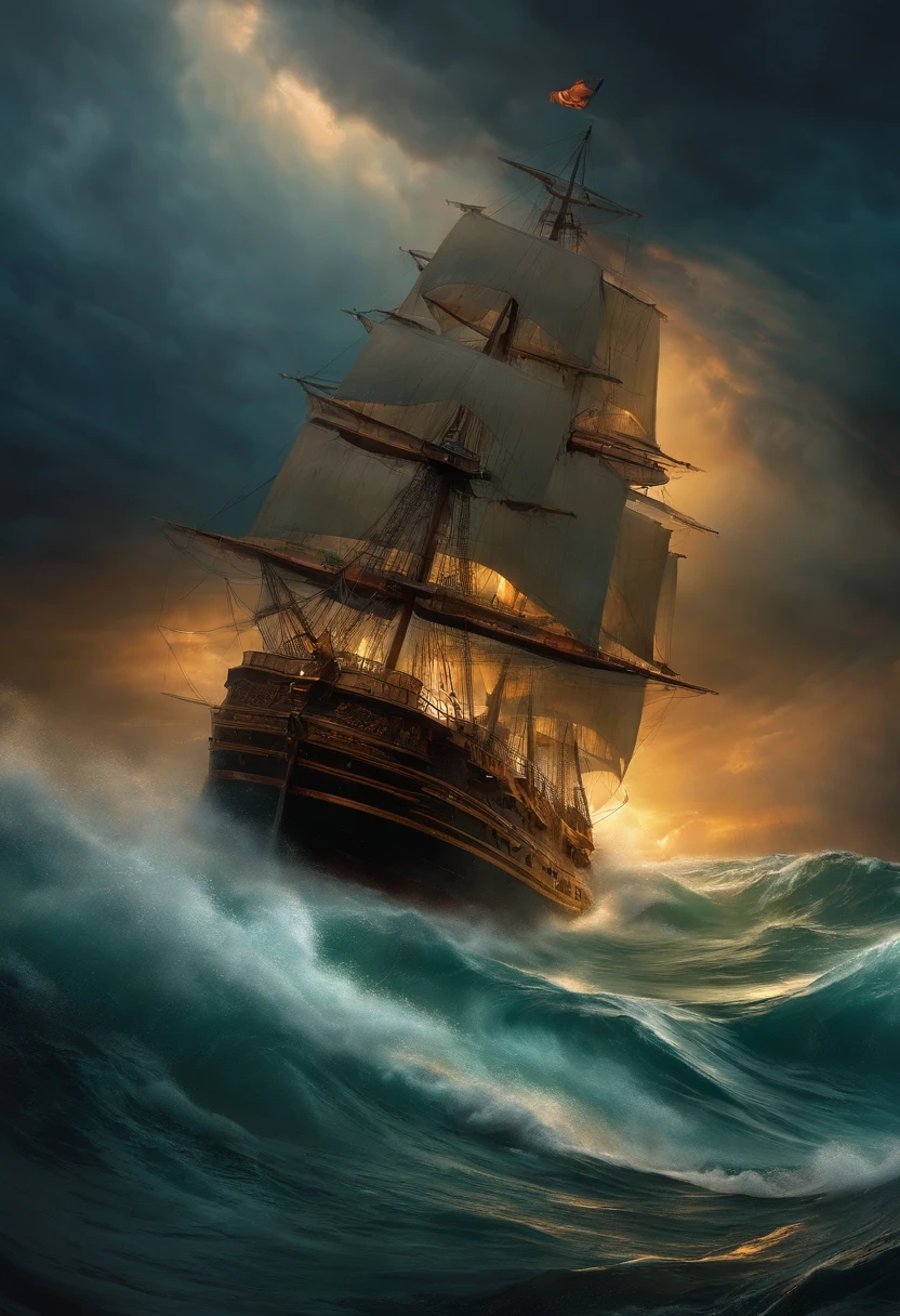 Craft artwork that illustrates divine intervention in the storm and how it affects the ship.